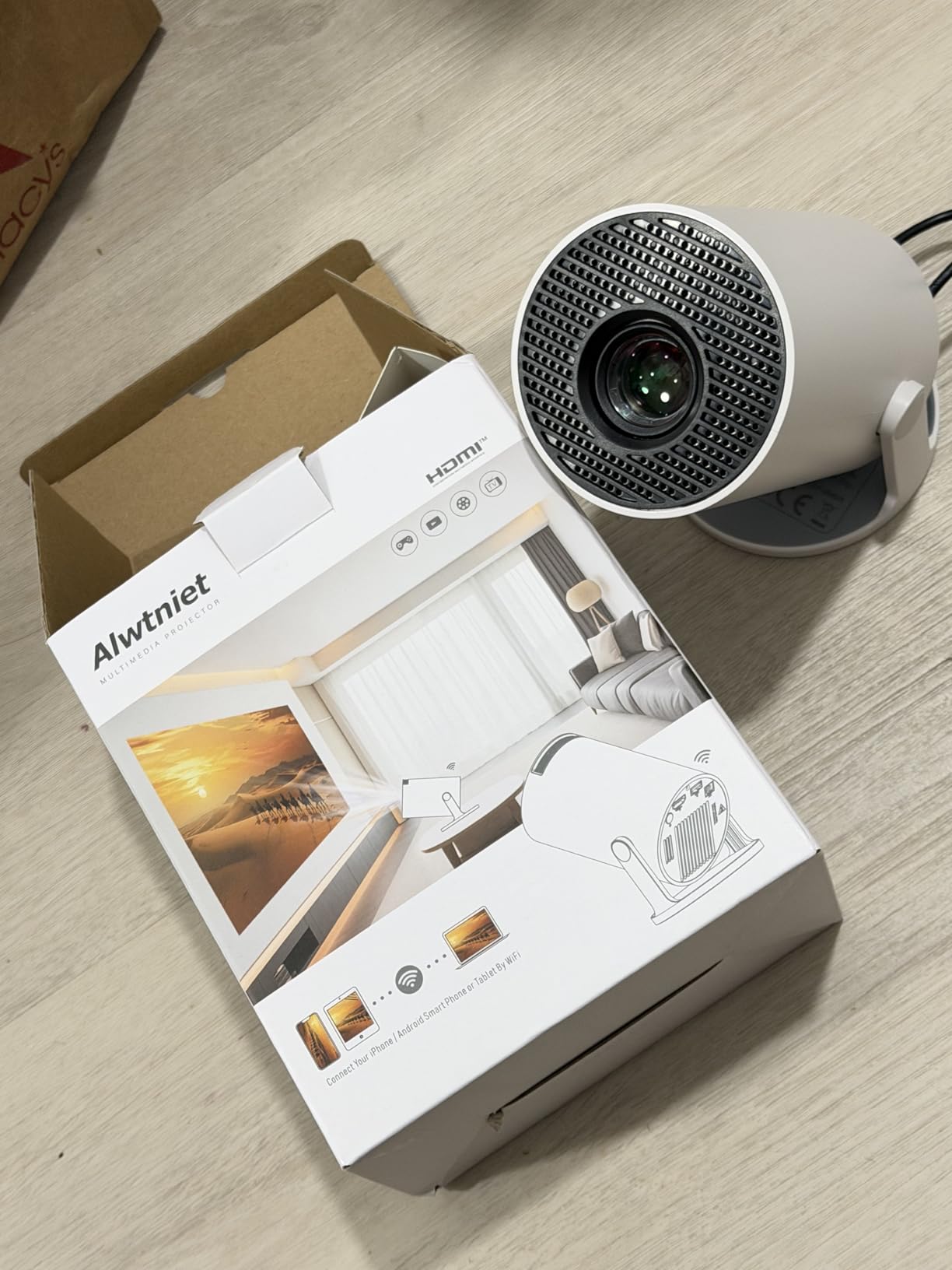 Mini Projector with Wifi 6 and Bluetooth5.4, Portable Projector 4K Support, Android 14 Smart Proyector with 200ASIN & Auto Keystone, Alwtniet HY300Pro Small Proyector for Bedroom, Movie, Outdoor customer photo 1