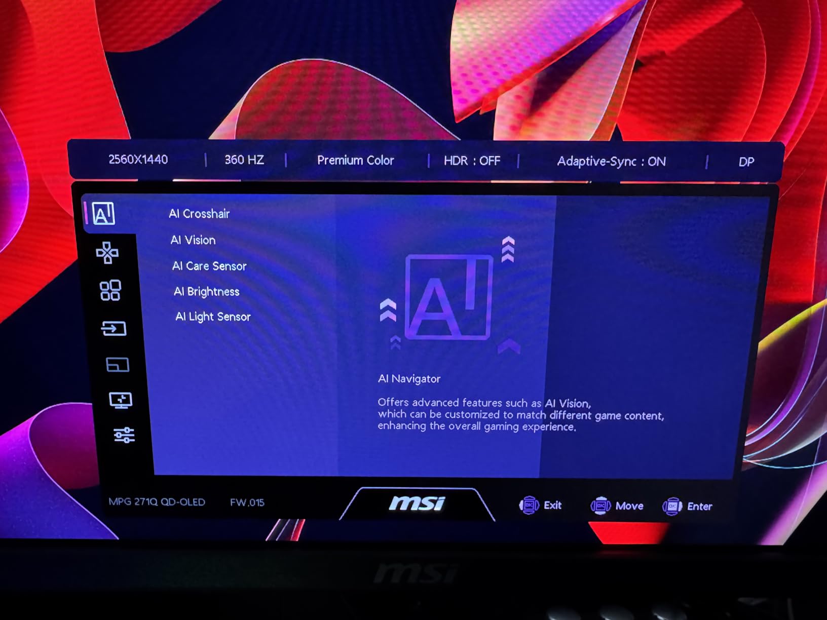 msi MPG 271QR QD-OLED X50 27-inch 2560 x 1440 (QHD) Gaming Monitor, 500Hz, AMD Adaptive-Sync, HDR Ready, HDMI, VGA Port, VESA Mountable, Tilt, 4-Side Slim Bezel, 0.03ms, Black customer photo 2
