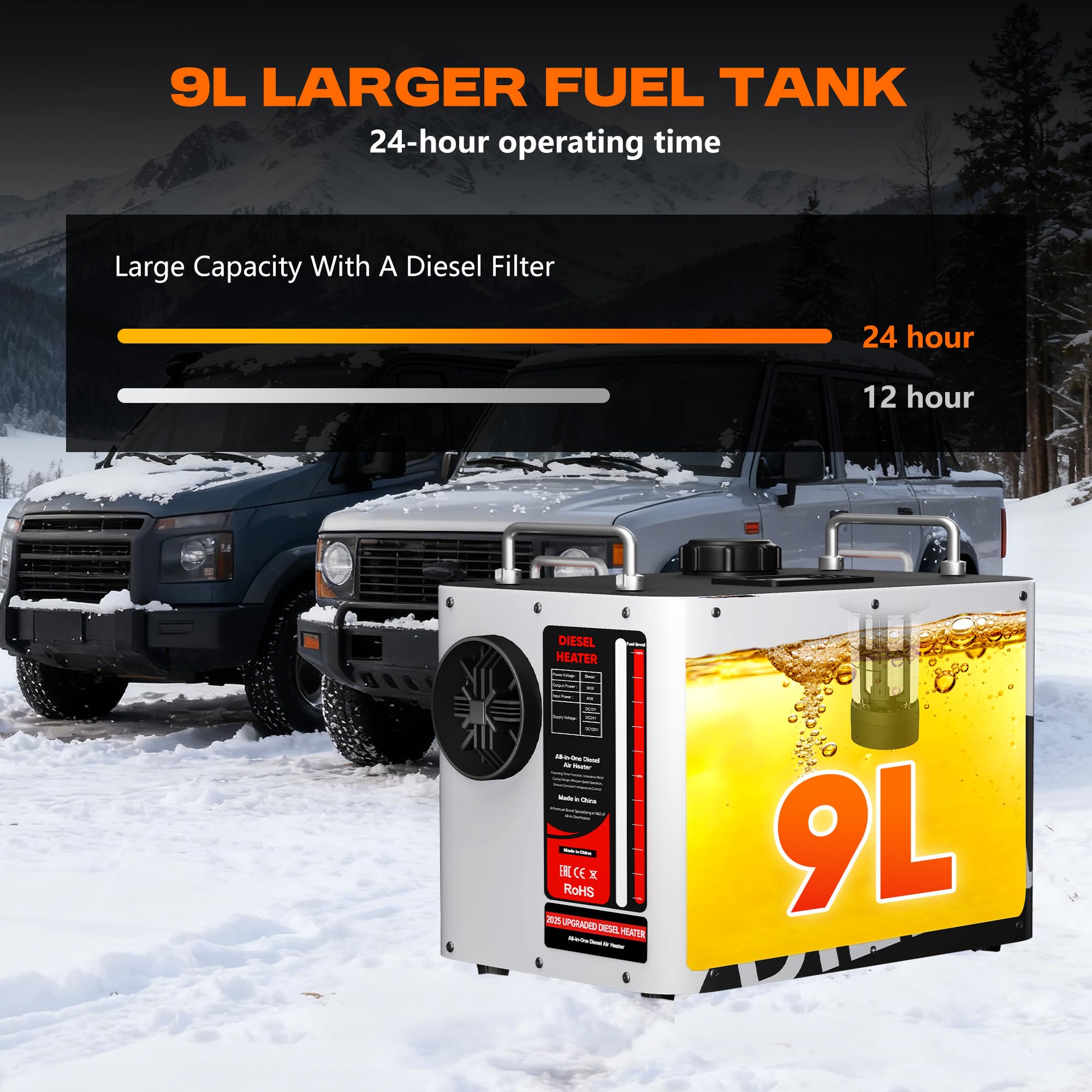 9L Large Diesel Heater, 8KW 240V/110V/12V/24V All in One Diesel Air Heater with LCD Switch, Remote Control, Suitable for Truck, RV, Home, Car, Campers, Boat, White customer photo 2