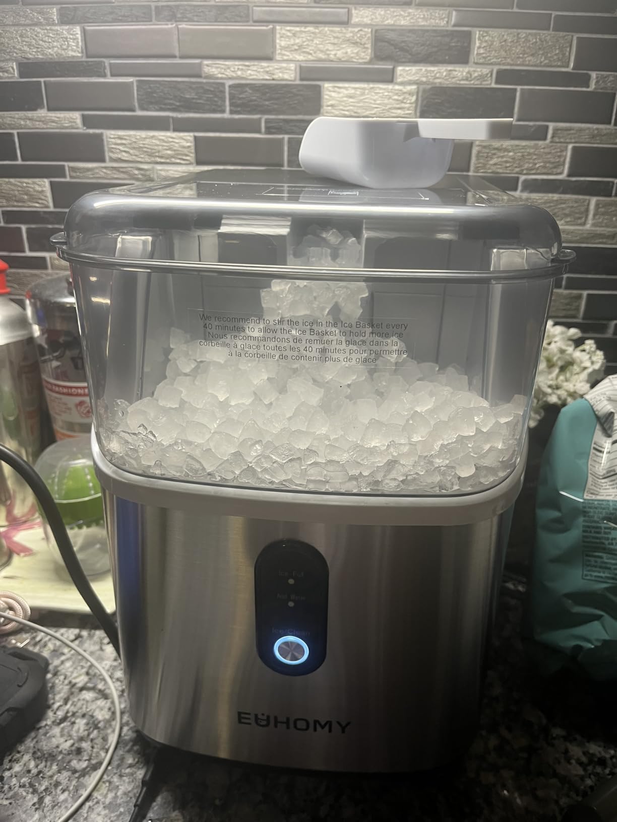 EUHOMY Nugget Ice Maker Countertop, 34Lbs/24H Pebble Ice Maker Machine, Self-Cleaning Countertop Sonic Ice Makers with Ice Scoop&Basket, Pellet Ice Maker for Home, Stainless Steel customer photo 1