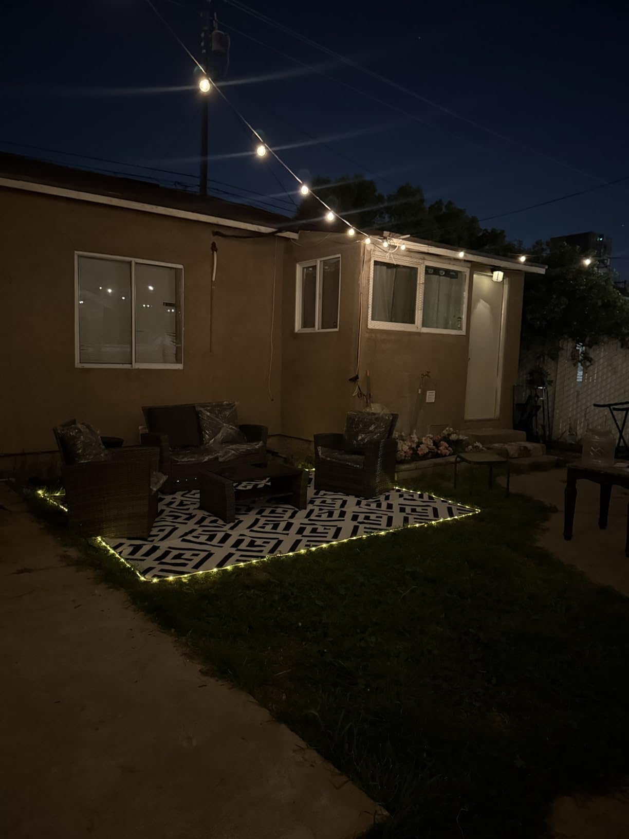 Wisteria Lane 4 Piece Patio Furniture Set, Wicker Outdoor Patio Conversation Furniture Set, All Weather Outdoor Patio Sofa with Cushion and Glass Table, Navy Blue customer photo 1