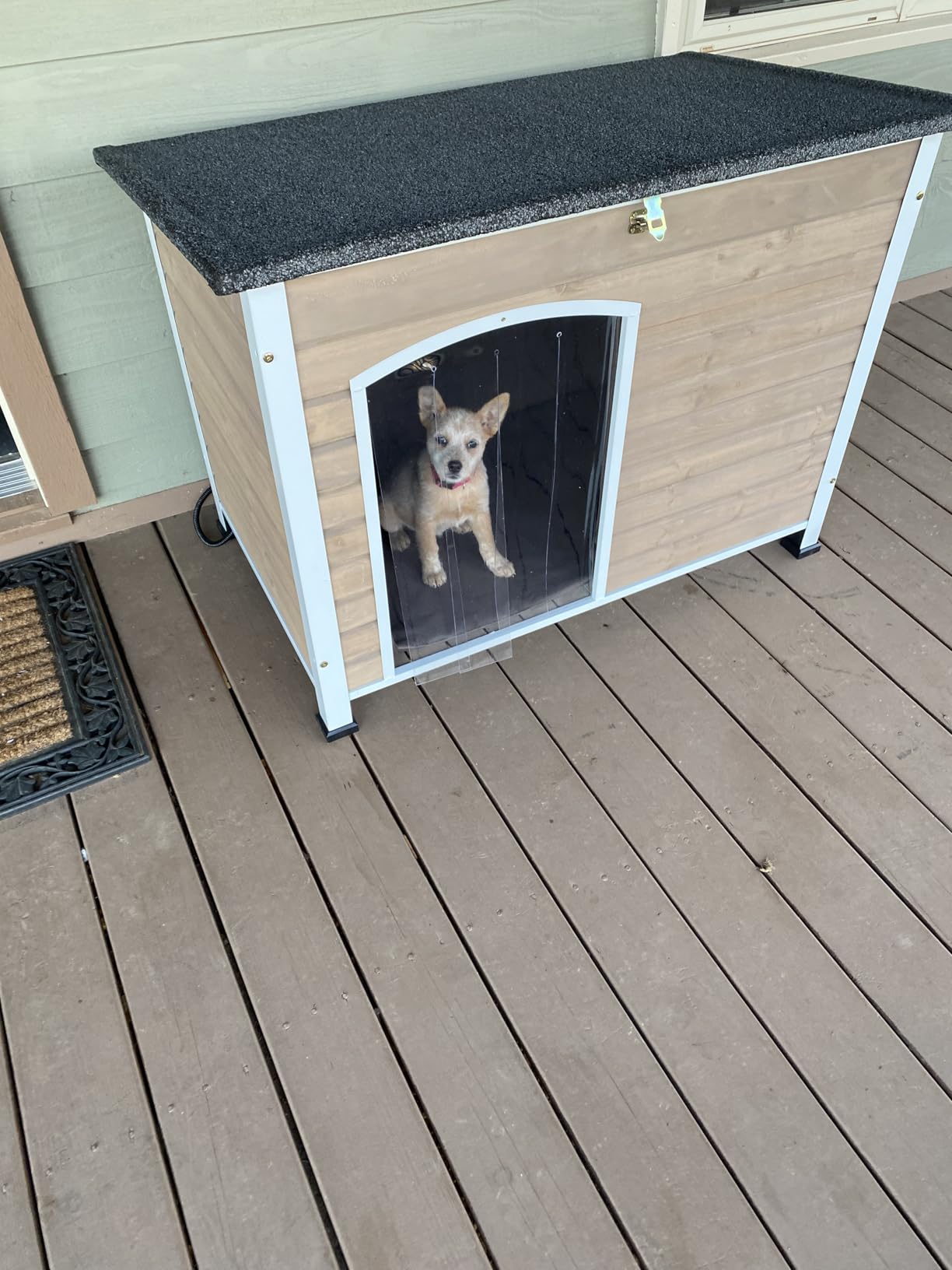 GUTINNEEN Extra Large Heated Outdoor Dog House for Large Breed Dogs, Insulated Dog Kennel with Heater and Liner for Winter Outside, Weatherproof Dog Shelter with Metal Frame, Porch and Raised Base customer photo 1