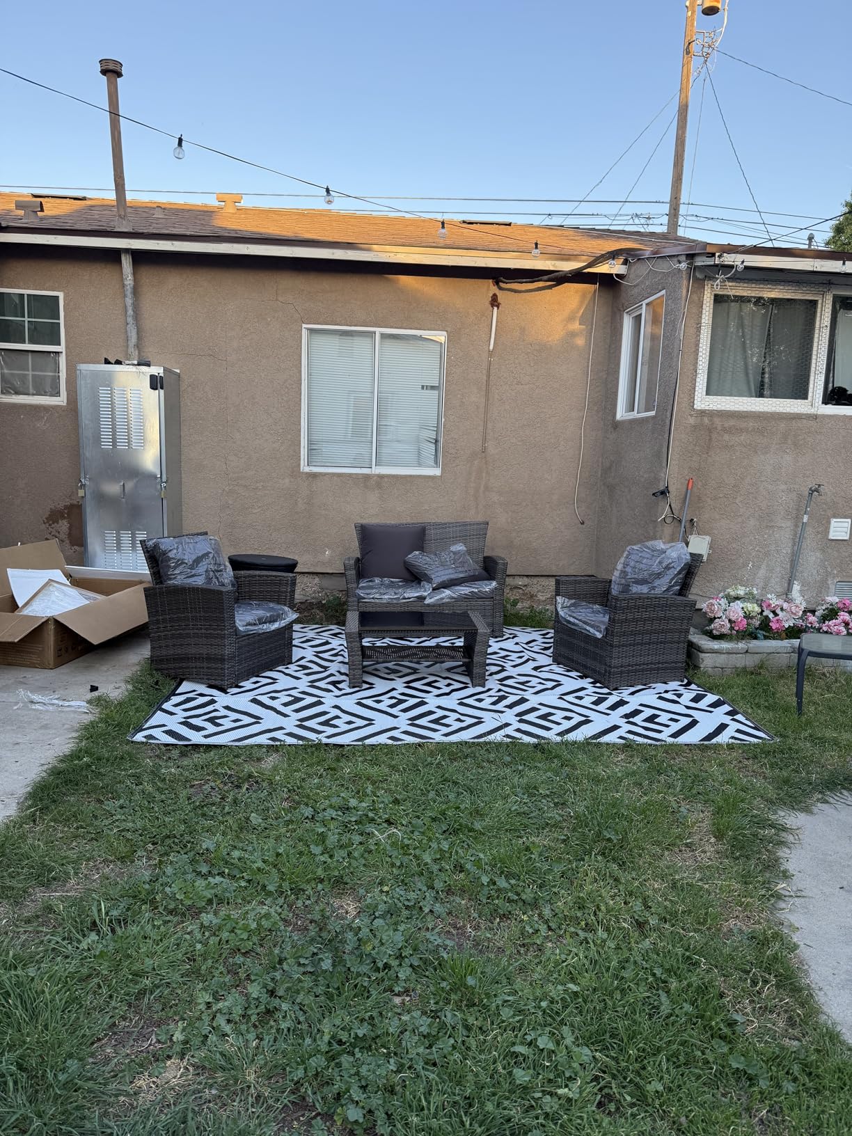 Wisteria Lane 4 Piece Patio Furniture Set, Wicker Outdoor Patio Conversation Furniture Set, All Weather Outdoor Patio Sofa with Cushion and Glass Table, Ash Gray customer photo 2