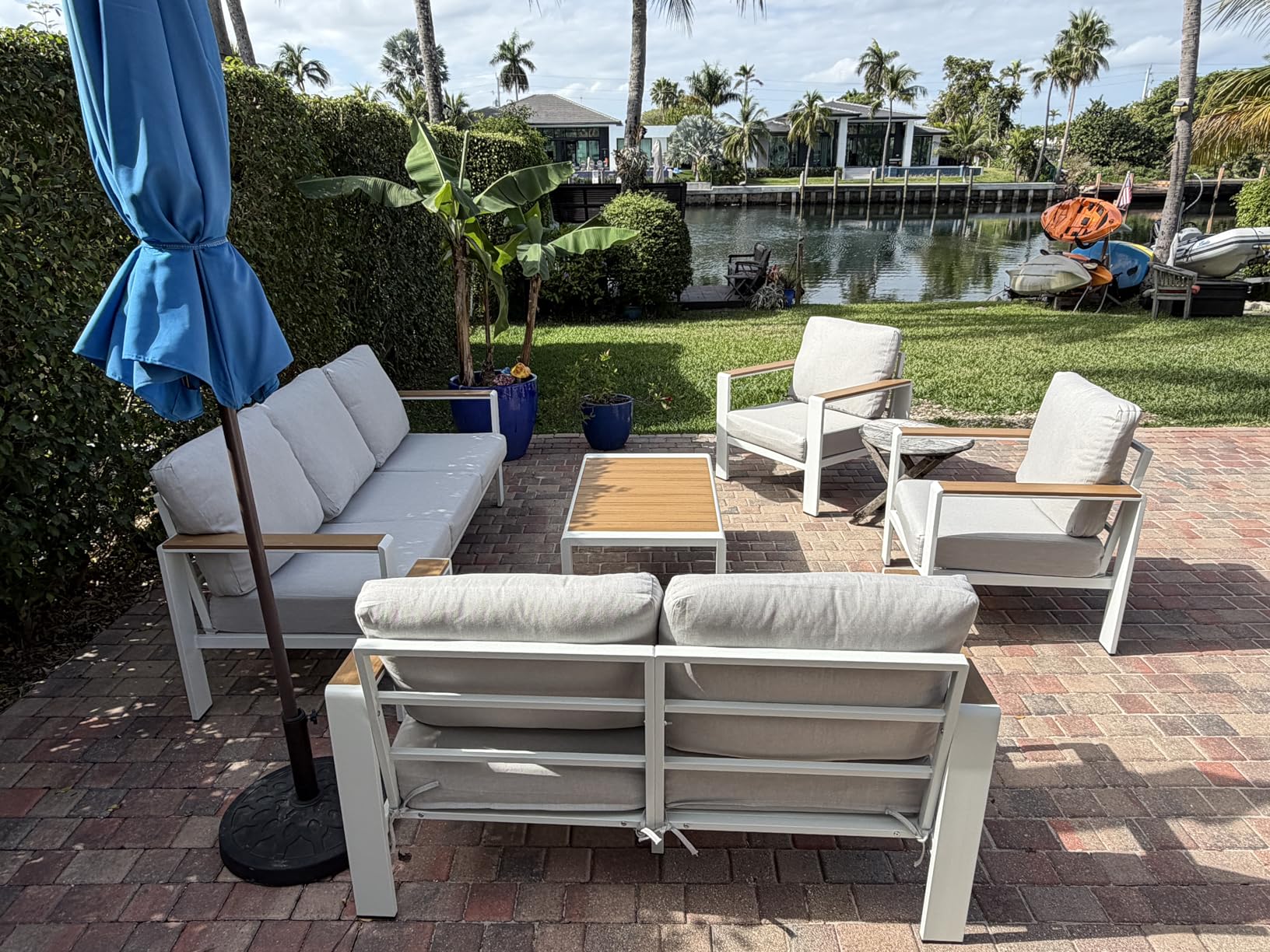 Aluminum Outdoor Patio Furniture Set with Coffee Table, 4 Piece Patio Conversation Sets with Washable Thick Cushions, Outdoor Sectional Furniture Set for Poolside, Balcony, Deck, Gray customer photo 2