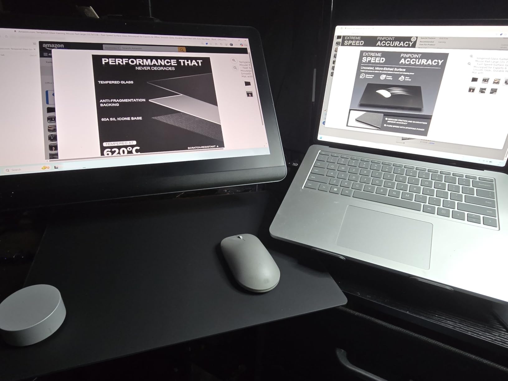 Tempered Glass Gaming Mouse Pad Large (15.7x11.8) - Fast Speed Surface Glass Mousepad for Esports & Office, Smooth Glide, Durable Hard Mat with Anti-Slip Base，Black customer photo 2