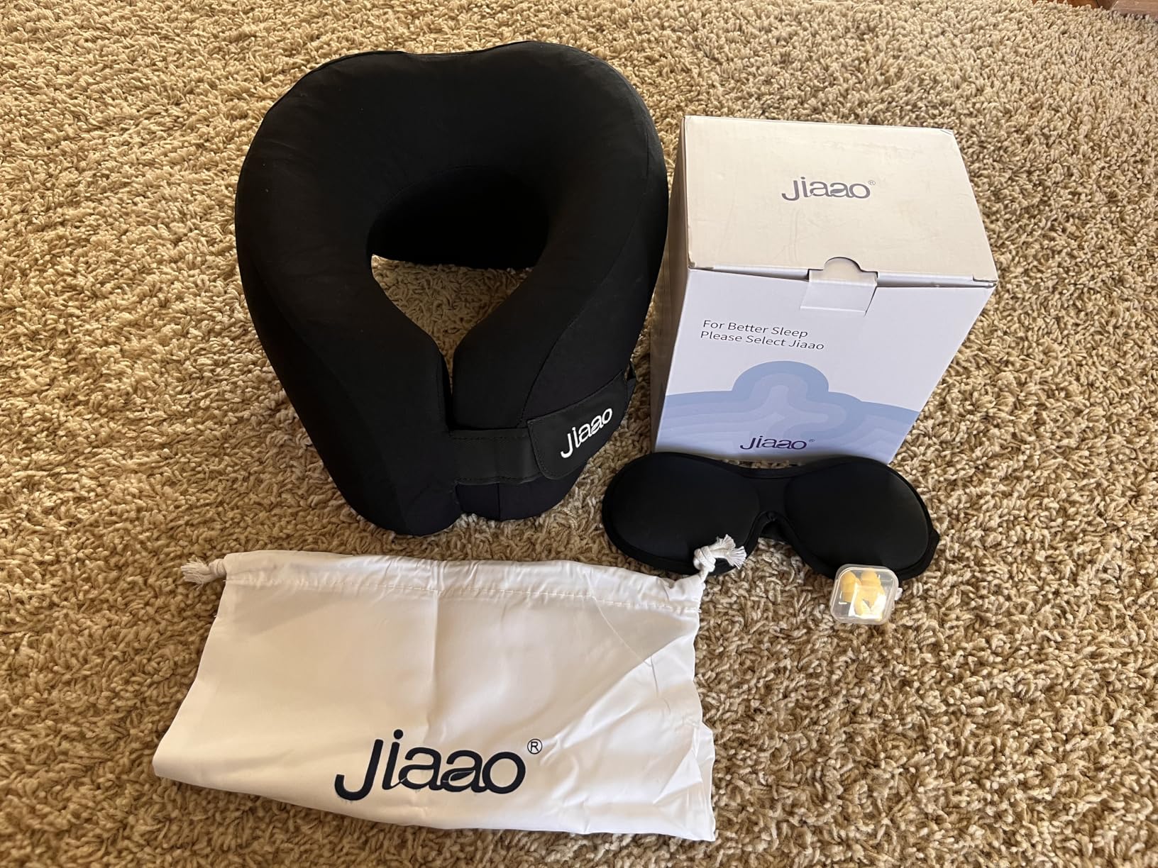 jiaao Travel Pillow Memory Foam Neck Pillow for Airplanes with Adjustable Neck Support, Includes Eye Mask, Earplugs & Storage Bag - Perfect for Flights, Road Trips, and Trains customer photo 1