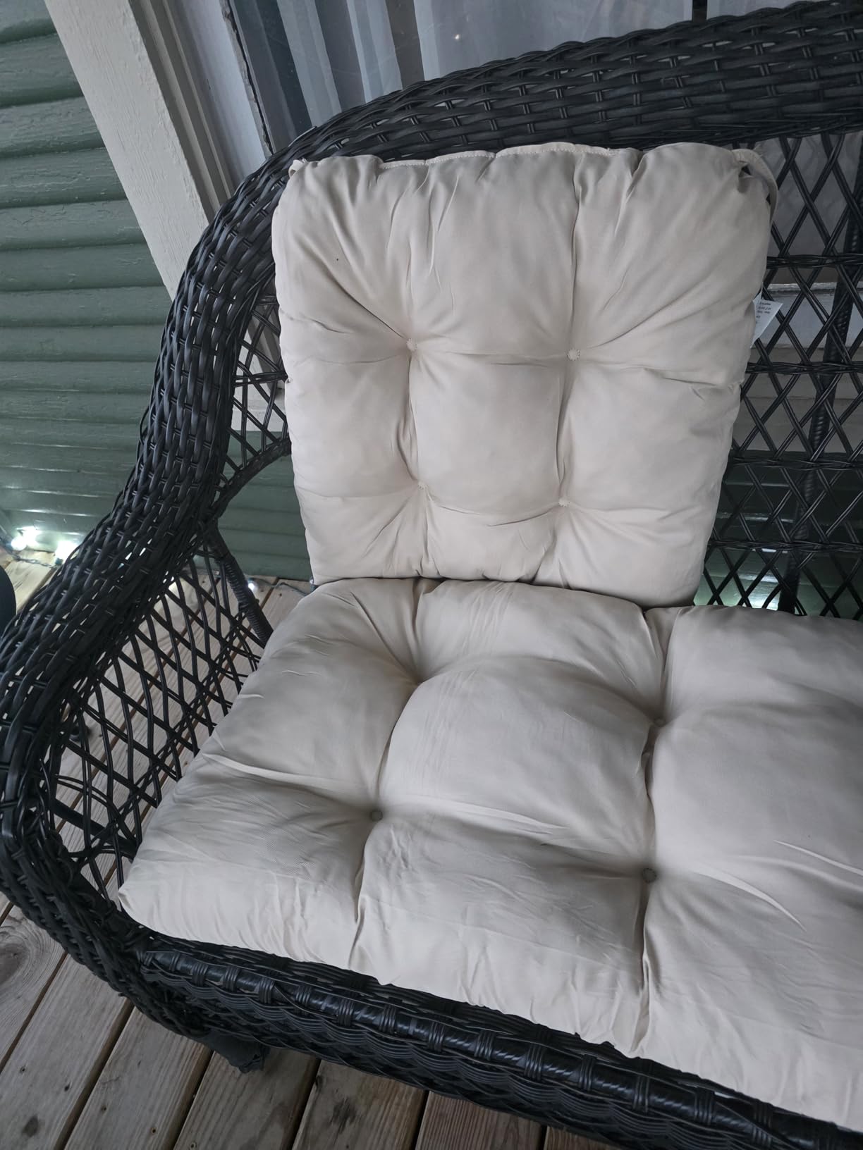 Wicker Chair Cushions of 3 Pieces, Waterproof Cushions for Patio Furniture, Tufted Wicker Outdoor Furniture Cushions, 1 Patio Loveseat Cushion and 2 U-Shaped Cushions, 44