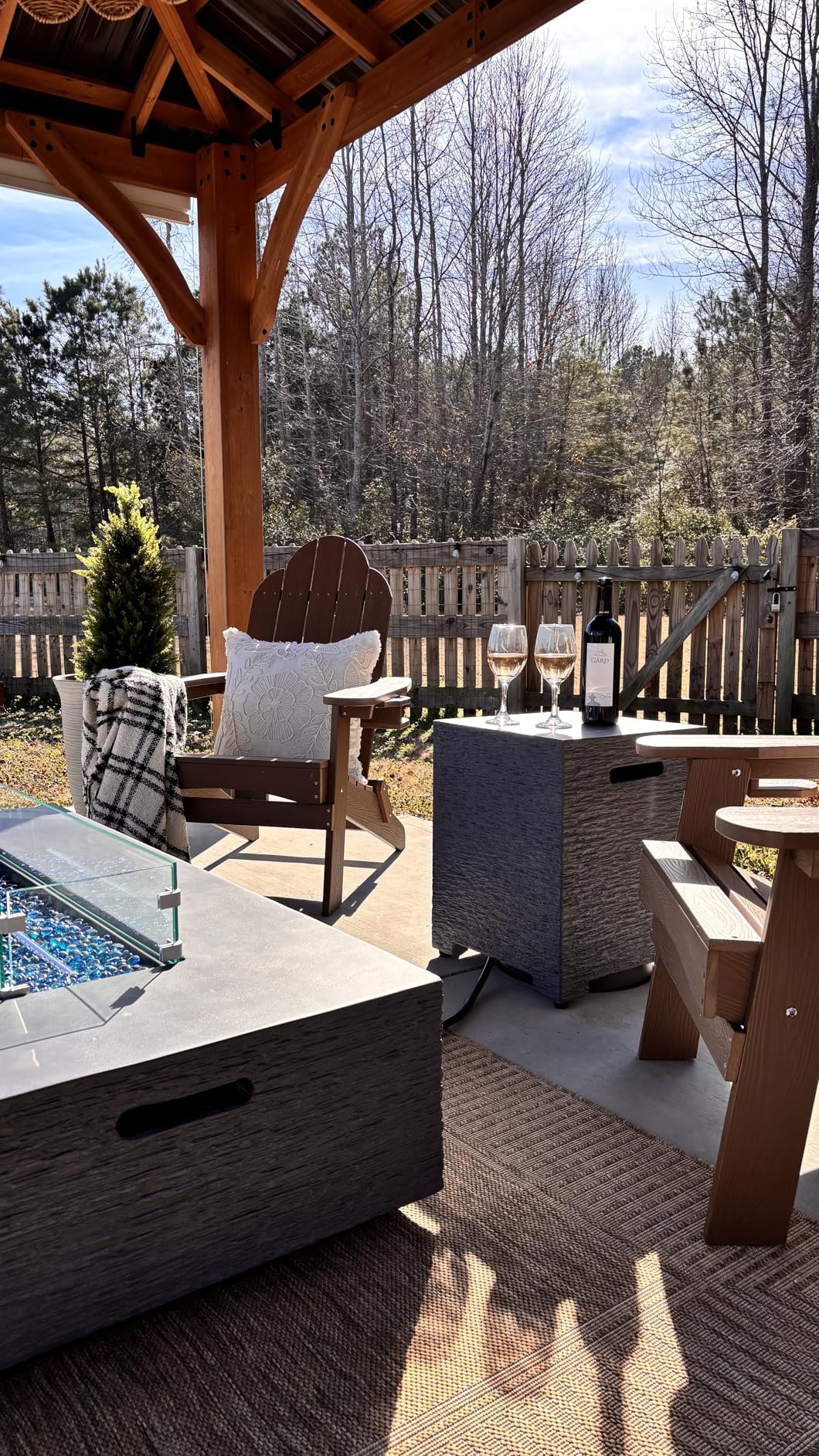 UPHA 56-inch Outdoor Propane Gas Fire Pit Table 50000 BTU Concrete Rectangle FirePit for Outside Patio with Propane Tank Cover, Wind Guard, Blue Glass Rocks, Rain Cover, Grey customer photo 1
