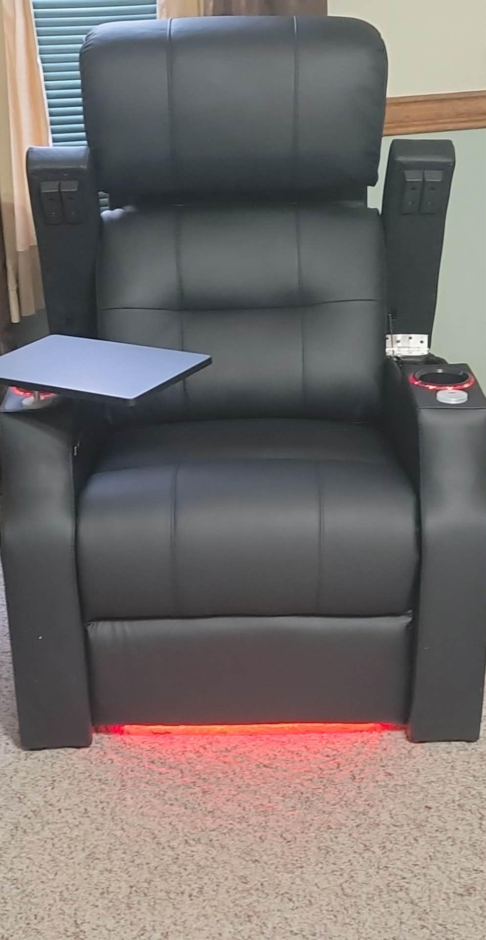 PBRO Home Theater Seating Top Grain Leather, Zero Gravity Recliner Chair Movie Theater Chairs Electric Sofa with Power Reclining USB Charge Ambient Lighting, Black Single Seats for Living Room customer photo 2