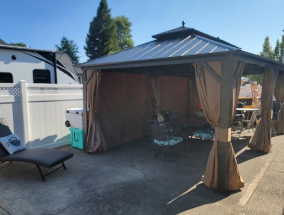 YITAHOME 10X12FT Hard Top Gazebo Aluminum Frame Patios Double Roof Canopy Garden Metal Gazebo Tent Curtains Netting for Patios Backyards Decks Lawns, Gray customer photo 2