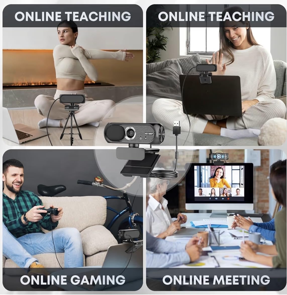 1080P HD Webcam with Microphone, Noise Cancellation, Privacy Cover, Wide-Angle Lens, Auto Light Correction, Plug & Play USB Webcam for Laptop, Desktop, PC, Mac, Zoom, Skype, Streaming (Black) customer photo 1