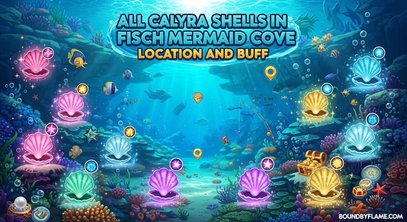 All Calyra Shells in Fisch Mermaid Cove Location and Buff