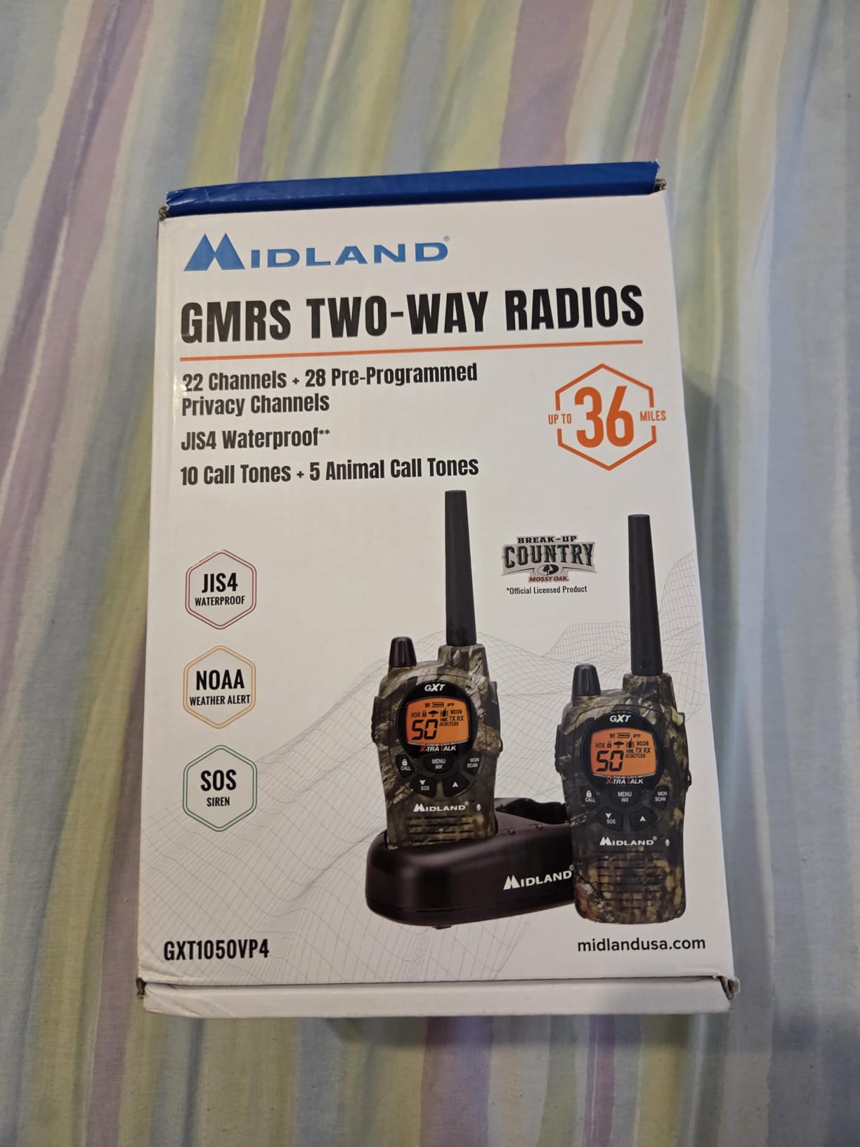 Midland GXT1000VP4 GMRS Two-Way Radio (50 Channel, Long Range, 142 Privacy Codes, SOS, NOAA, Rechargeable Nickel Battery, Black/Silver 2-Pack) customer photo 1