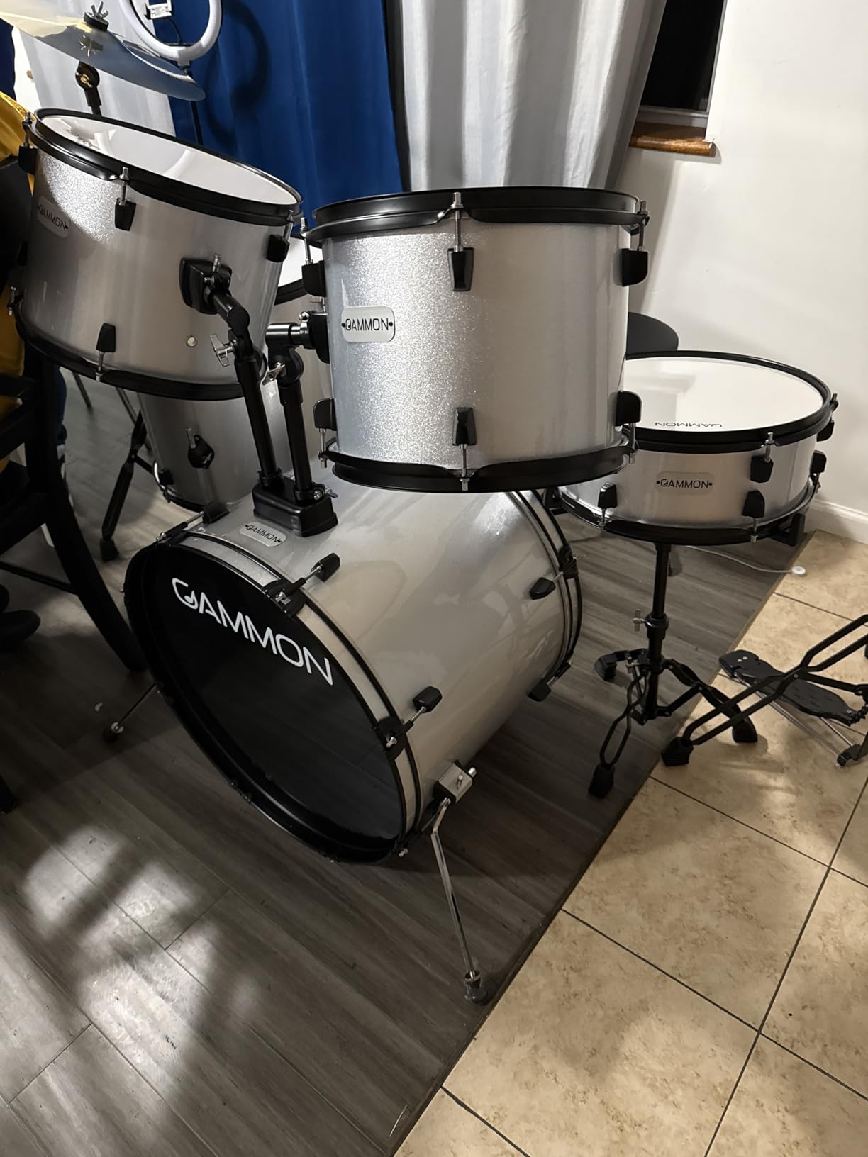 Gammon Percussion Full Size Complete Adult 5-Piece Drum Set with Cymbals, Stands, Stool, and Sticks - Blue customer photo 2