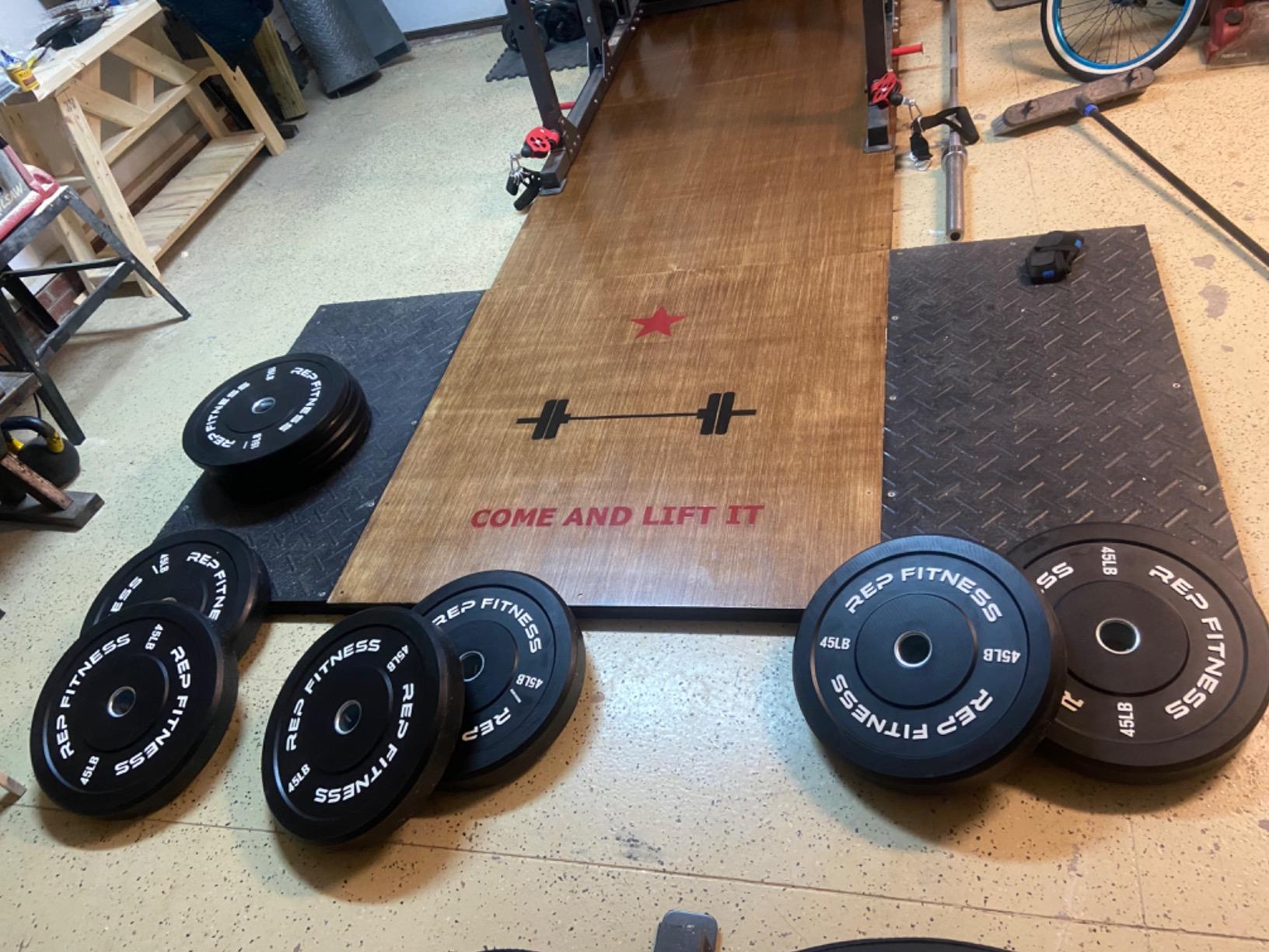 REP Fitness Rubber Bumper Plates, 5Lb to 370 lb Set Pairs, Olympic Standard Weights, Shock Absorbing Low Bounce Design, For Home Gyms, Fitness Centers, Strength Workouts, Barbell Use customer photo 2