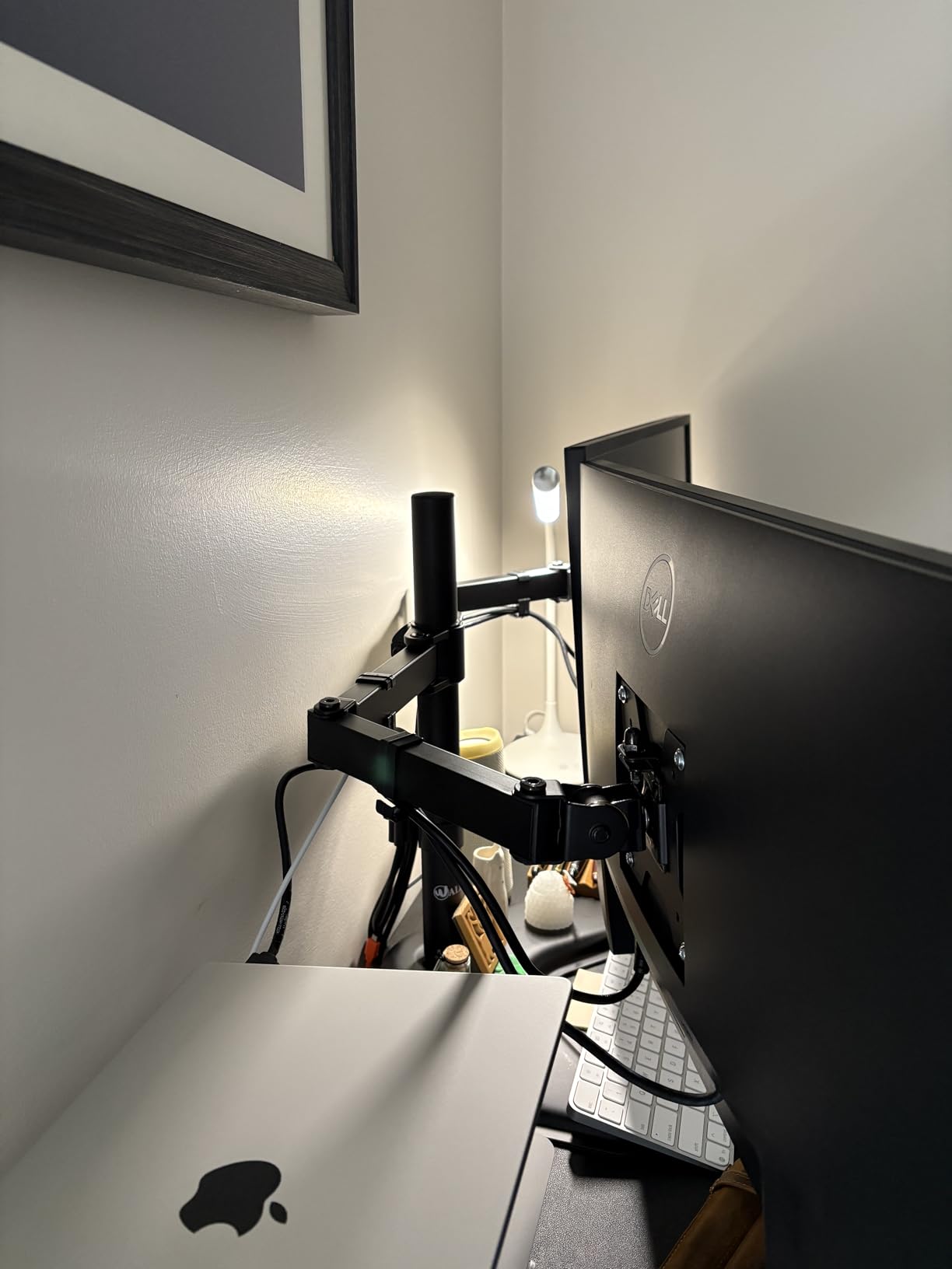 WALI Dual Monitor Stand for Desk, Monitor Stands for 2 Monitors up to 27 inch, Dual Monitors Mount Fits up to 22lbs, Free Standing Full Motion Dual Monitors Arm for Desk (MF002), Black customer photo 2