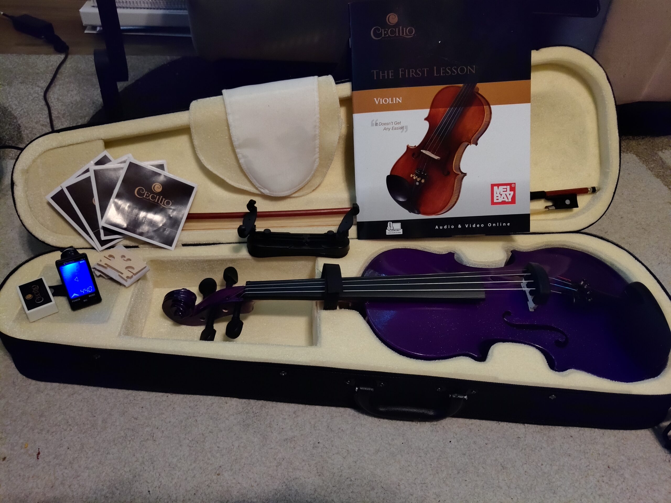 Mendini By Cecilio Violin 4/4 Full Size For Beginners - Fiddle Solidwood Kit with Hard Case - Acoustic Violins with Bow, Rosin, Tuner, Extra Strings & Bridge, Shoulder Rest and Lesson Book customer photo 1