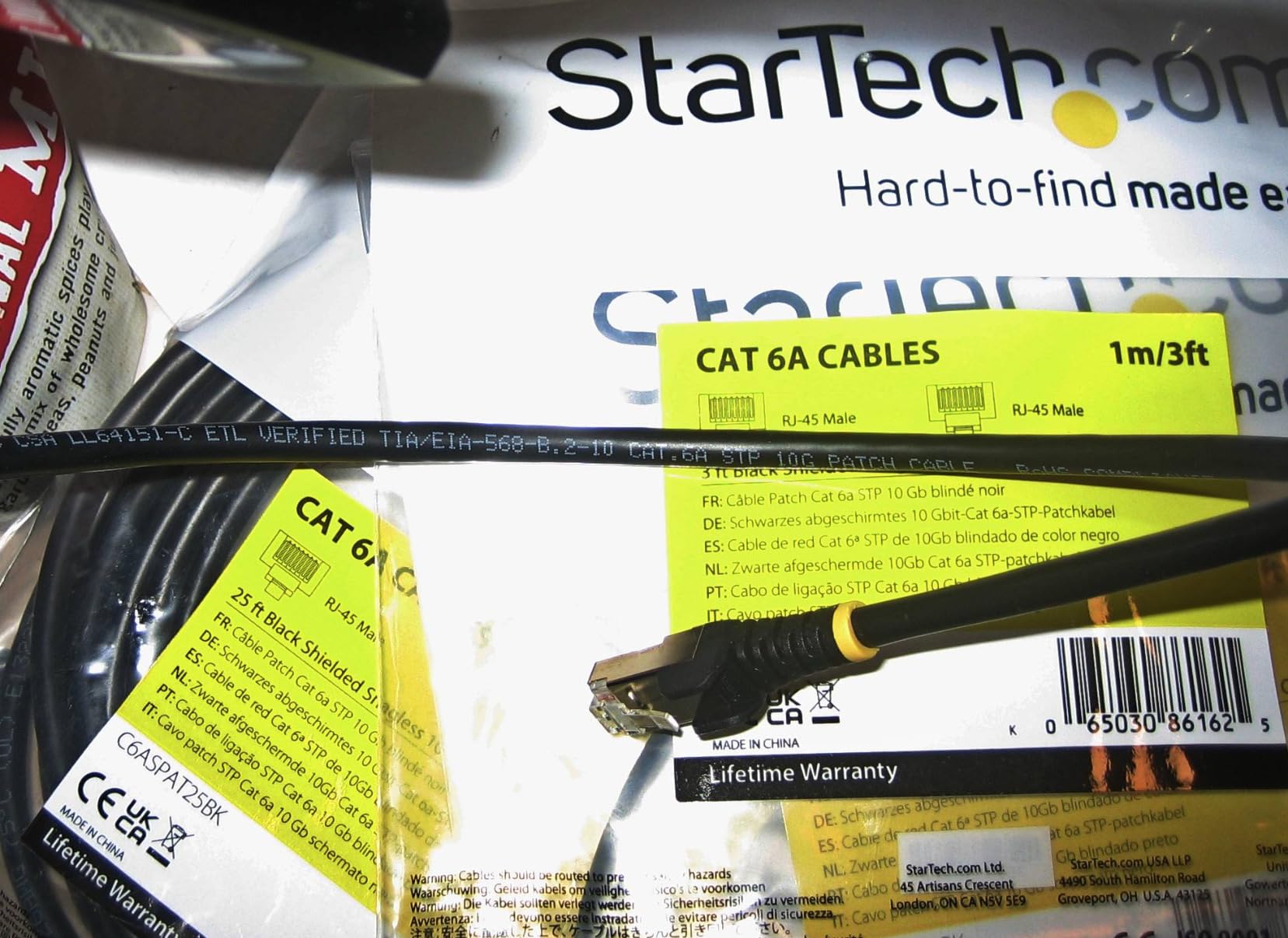 StarTech 6ft CAT6a Ethernet Cable - 10 Gigabit Shielded Snagless RJ45 100W PoE Patch Cord - 10GbE STP Network Cable with Strain Relief - Black - UL, TIA (C6ASPAT6BK) customer photo 1