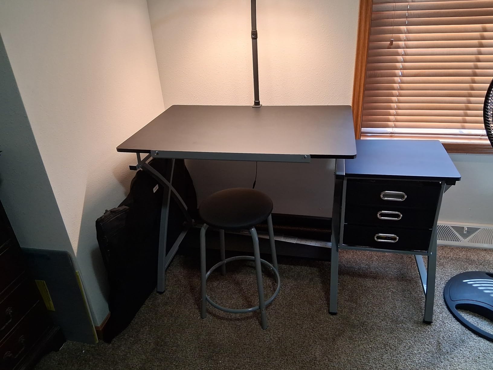 Yaheetech Drafting Desk, Drawing Table for Artists/Adults, Art Desk w/Stool and 3 Slide Drawers, Painting Studio Design Work Station, Adjustable Tabletop, Modern, 50.5 x 24 x 45 inch customer photo 2
