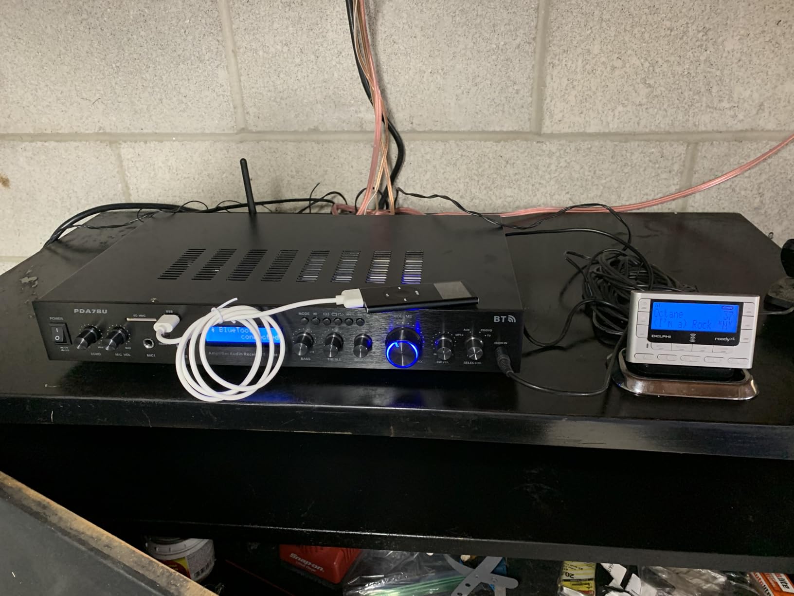 Pyle Bluetooth Home Theater Amplifier - 200 Watts into 5 Channels with Subwoofer Out, Easy Karaoke - Dual Mic, Wireless Streaming, USB/SD with MP3 player, RCA Input, FM Radio, LCD Display - PDA7BU customer photo 1