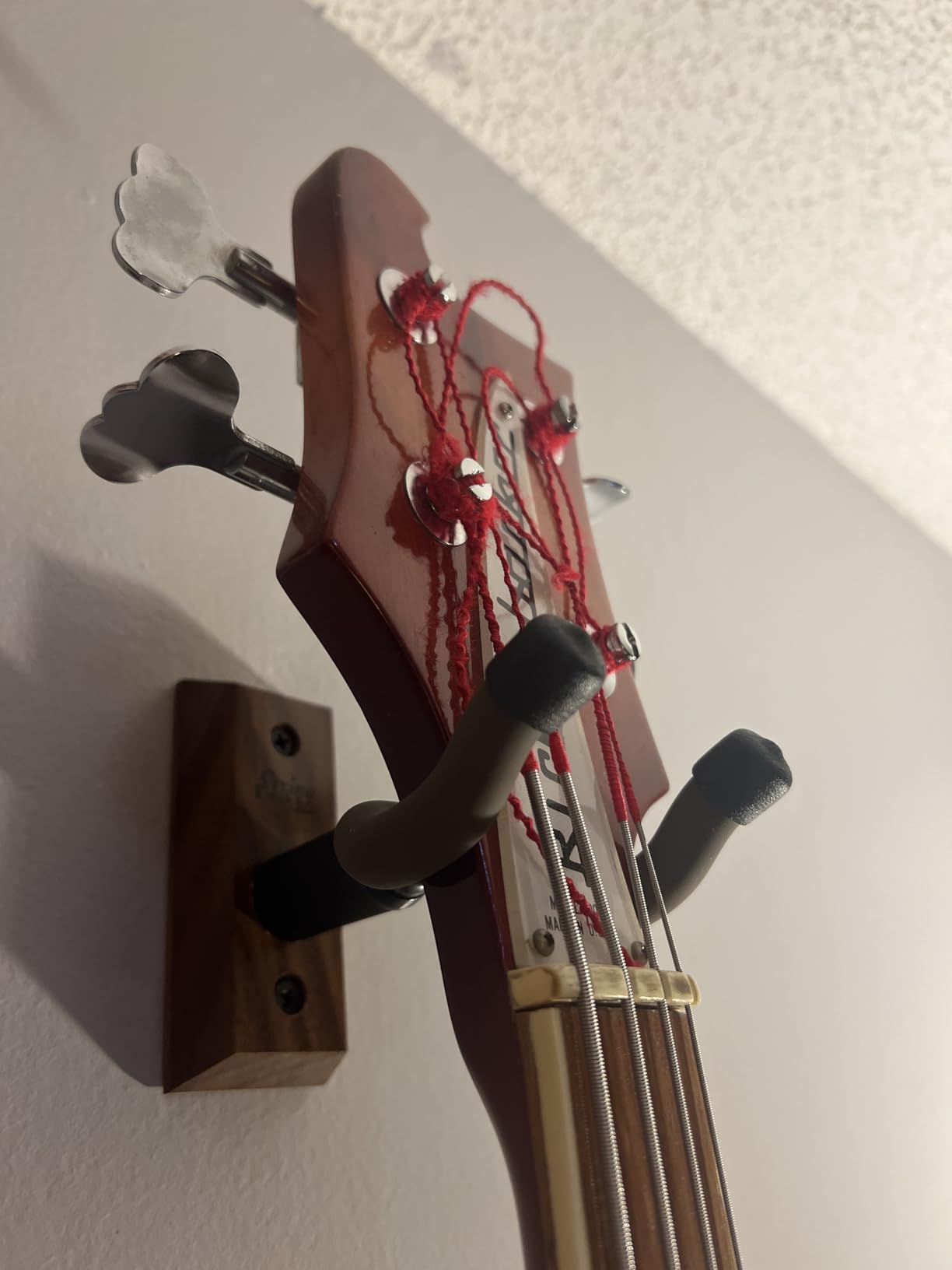 String Swing Guitar Hanger Holder for Electric Acoustic and Bass Guitars - Cherry Hardwood Wall Mount 2 Pack customer photo 2
