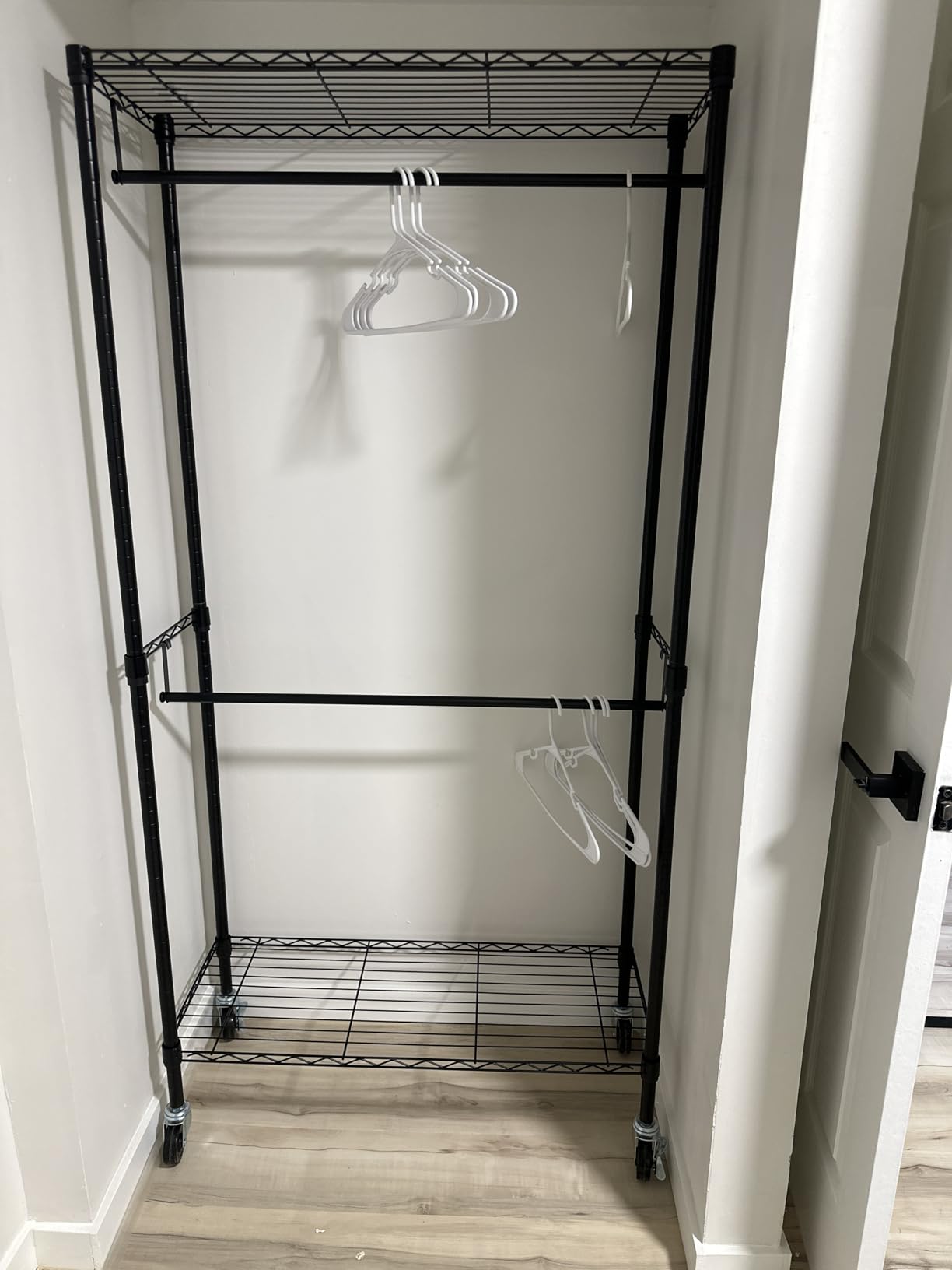 Amazon Basics Adjustable Double Rod Rolling Garment Rack, Hanging Clothes Closet Organizer with Wheels, Heavy Duty, 36