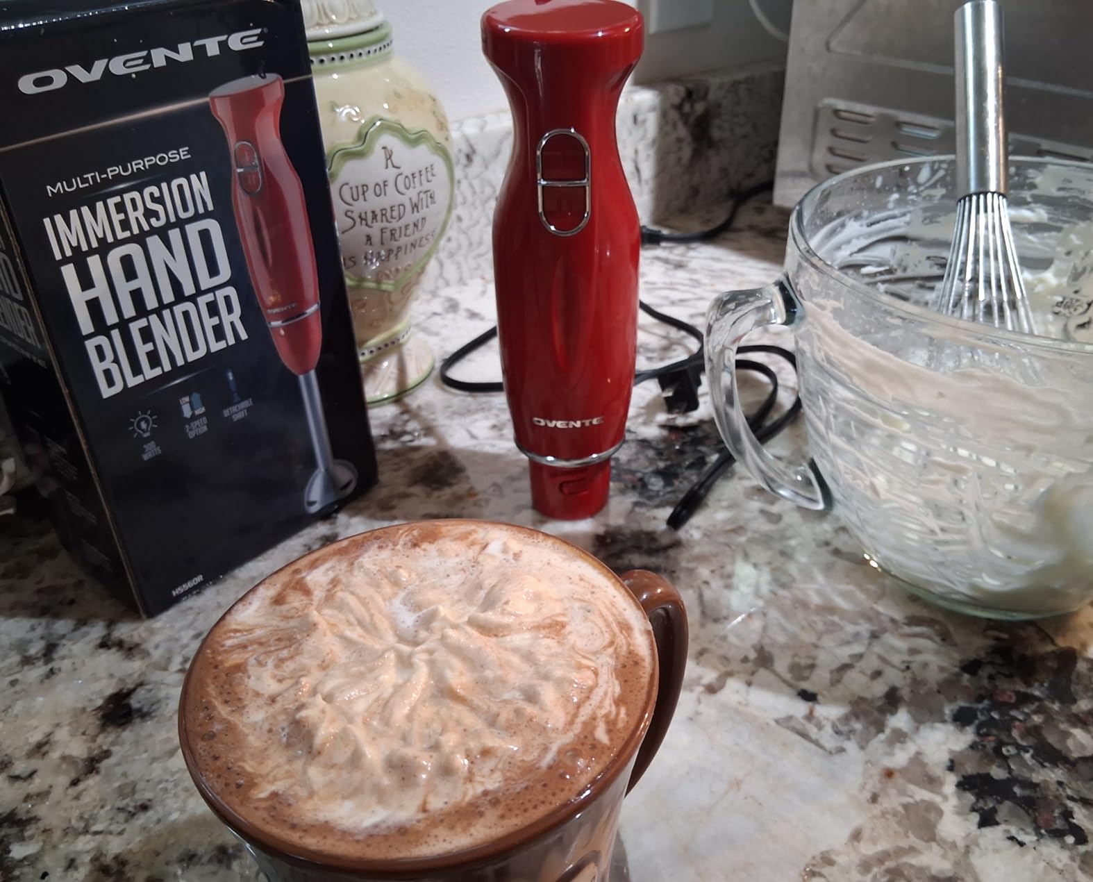 OVENTE Immersion Hand Blender, 300W Electric Handheld Stick Mixer with 2 Mixing Speeds and Stainless Steel Blades for Smoothies, Purees & Baby Food, Red HS560R customer photo 1