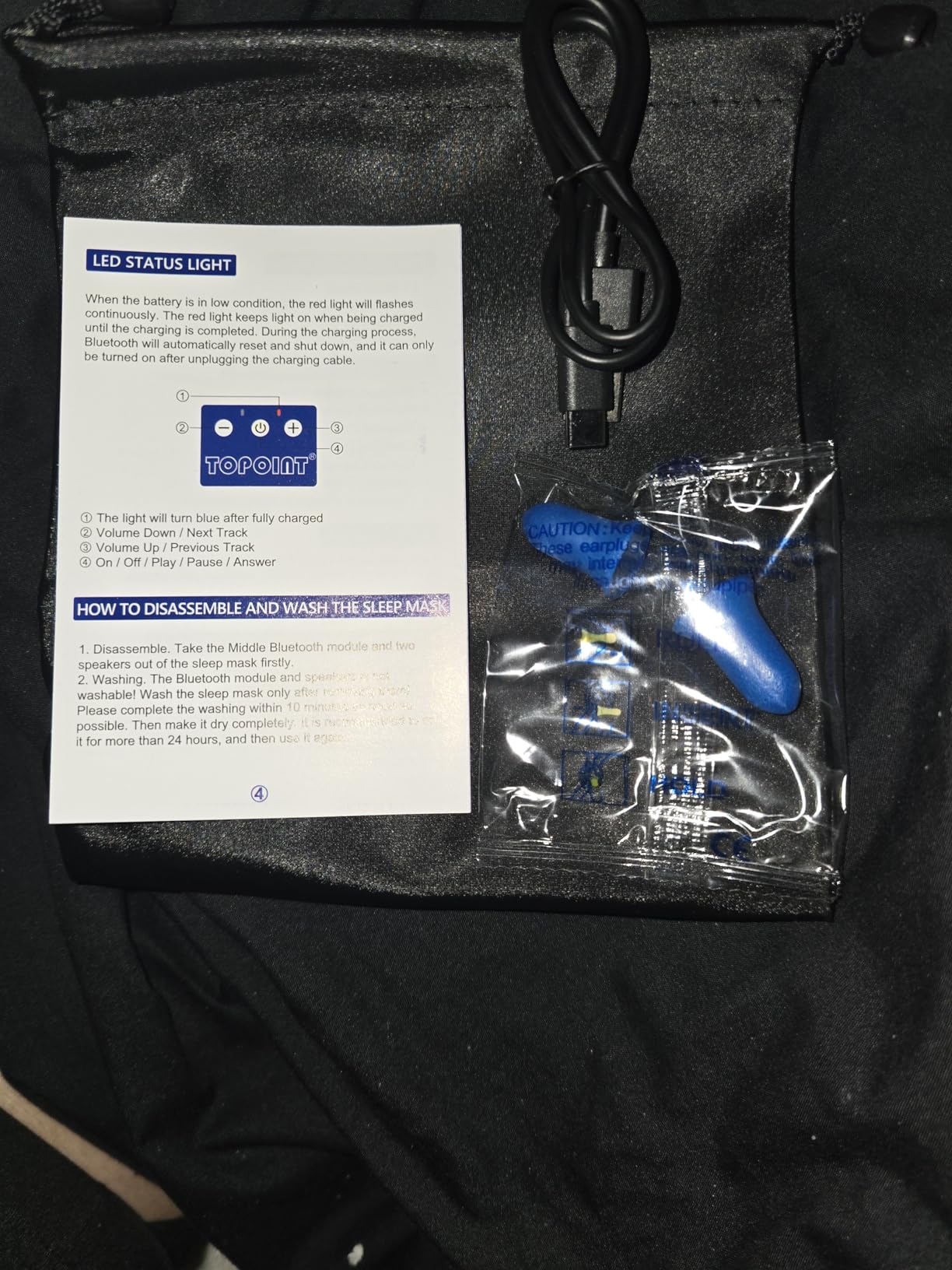 TOPOINT Sleep Mask with Headphones Bluetooth 5.4 Wireless, Sleep Headphones Earphones Earbuds with Microphone HD Speakers Music customer photo 2