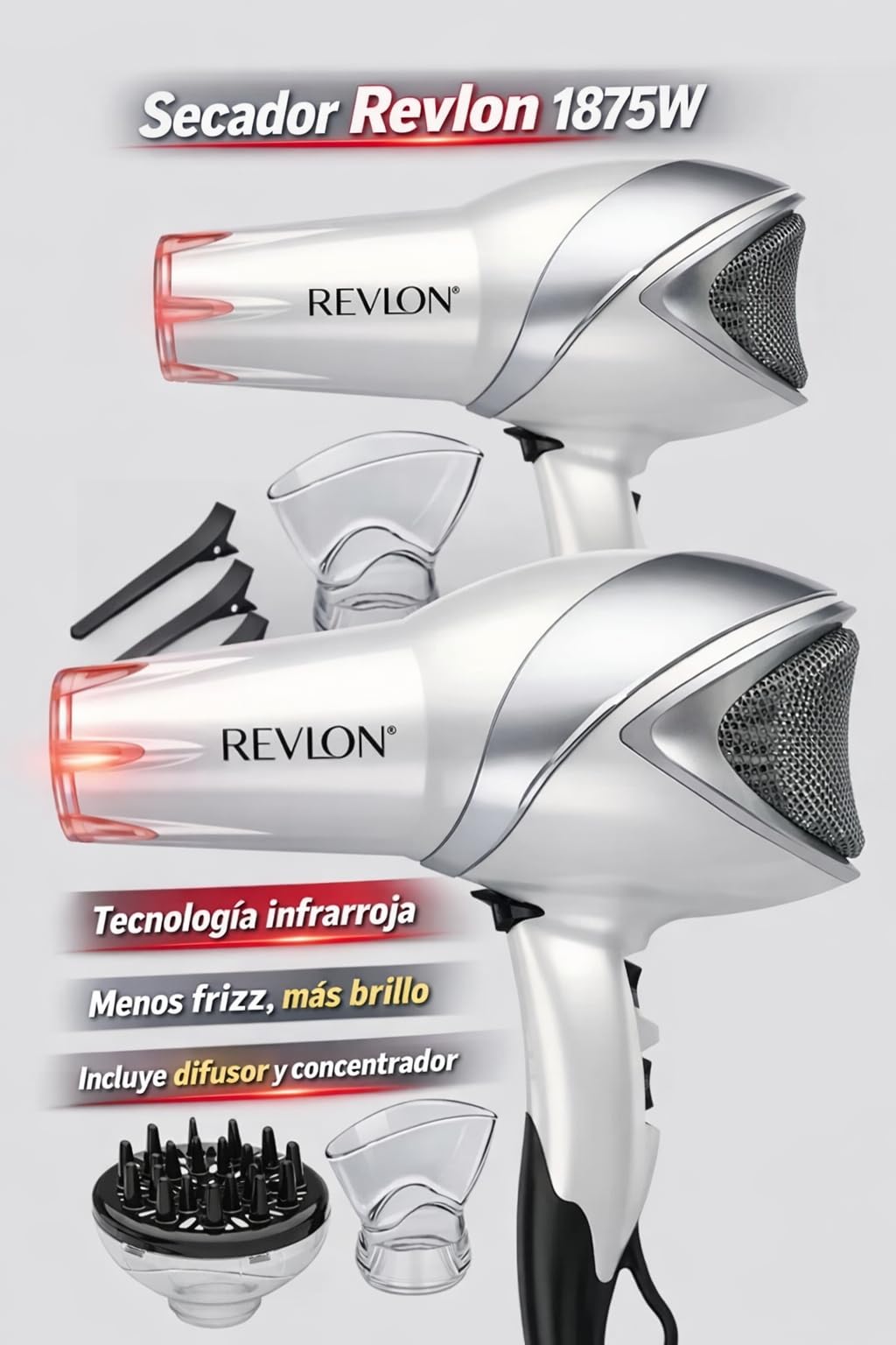 REVLON Infrared Hair Dryer with Diffuser & Concentrator - Ionic Ceramic Blow Dryer for Frizz Control, Shine, Soft Hair & Moisture Protection - 1875W Professional Salon-Quality (White) customer photo 1