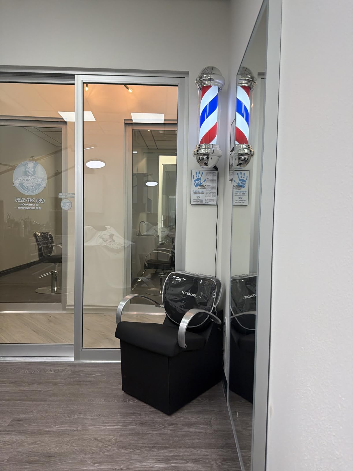 BarberPub Barber Pole Rotating LED Strips Metal Hair Salon Sign L016 (Red&Blue&White) customer photo 1