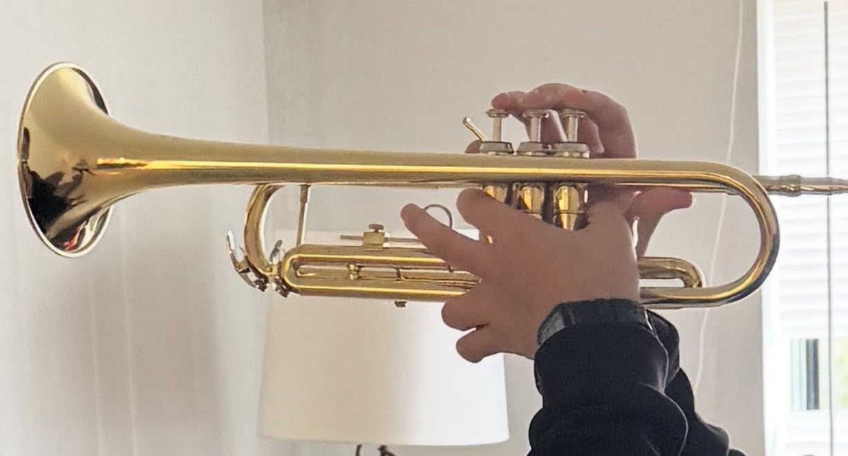 Eastar Bb Standard Trumpet Set for Beginner, Brass Student Trumpet Instrument with Hard Case, Cleaning Kit, 7C Mouthpiece and Gloves, ETR-380, Golden customer photo 2