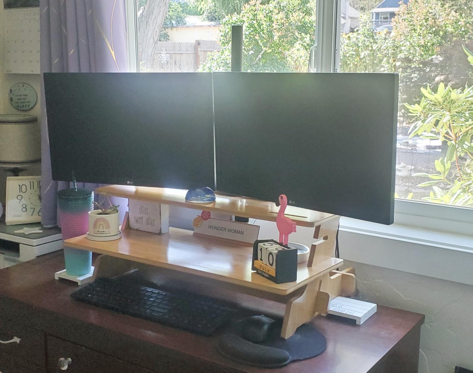 HUANUO Dual Monitor Mount for 2 Monitors up to 30 inches, Heavy Duty Dual Monitor Stand Holds up to 22 lbs, Dual Monitor Arm with Height Adjustable Tilt Swivel Rotate, VESA Hole 75mm or 100mm customer photo 2