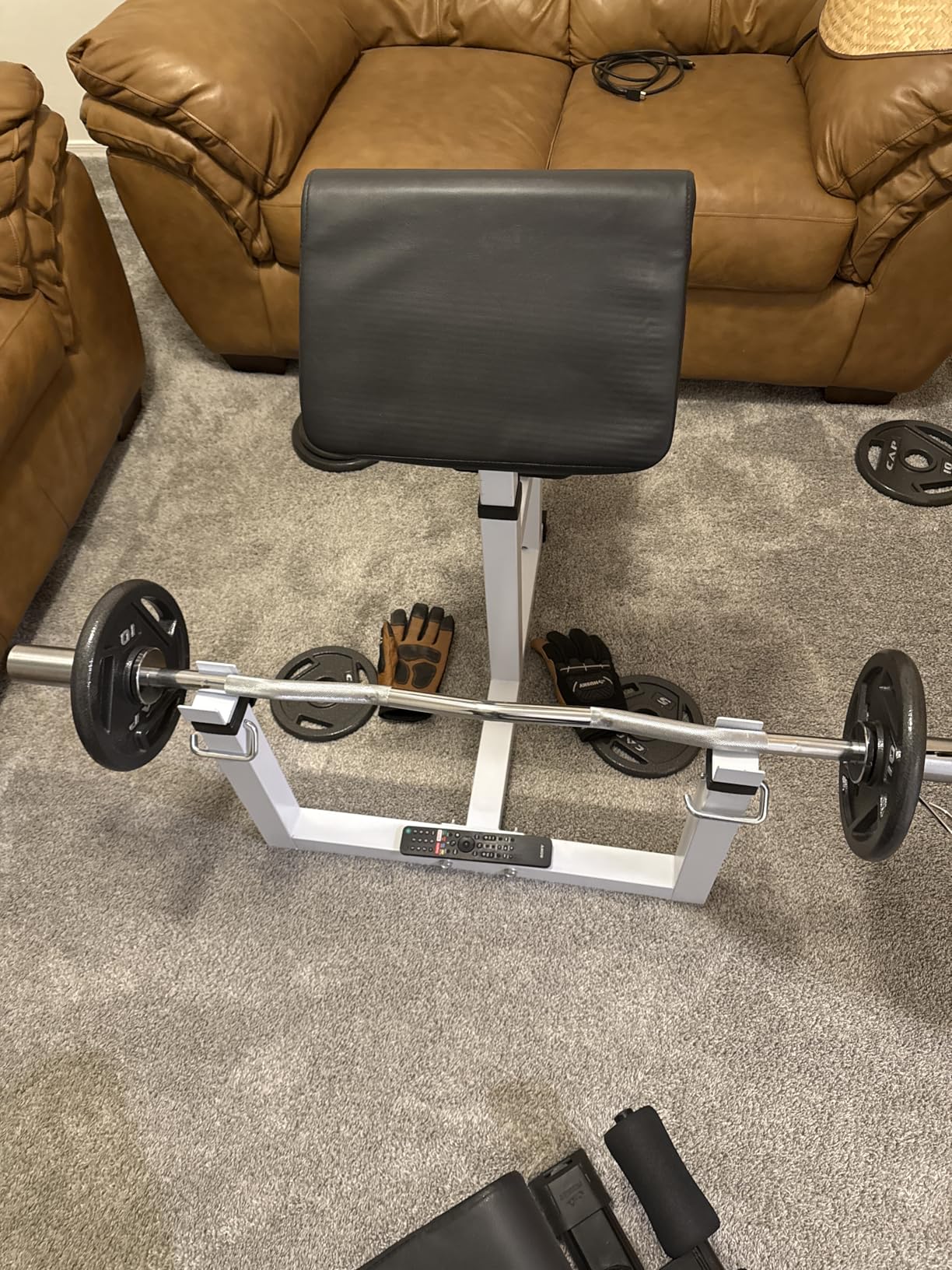 Adjustable Arm Preacher Curl Bench Bicep Strength Bench Seated Strengthen Training Isolated Barbell Dumbell Biceps Station for Home Gym customer photo 2