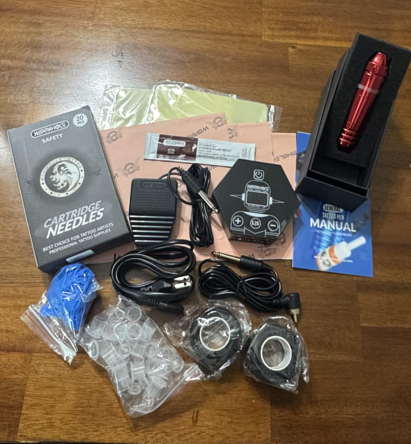 Wormhole Tattoo Kit Tattoo Gun Kit Tattoo Machine for Beginners 20 Color Inks Power Supply Machine Pen Red customer photo 1