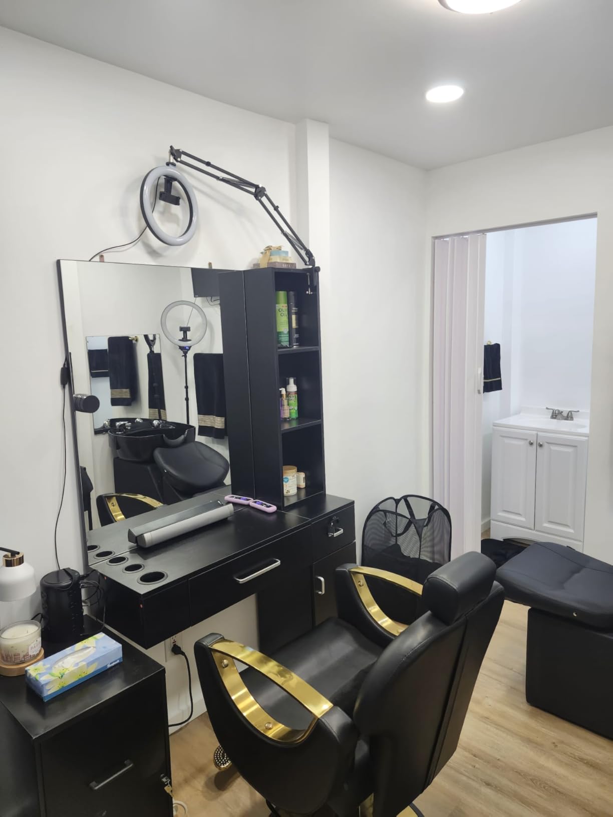 BarberPub Wall Mount Salon Station with 3 Hair Dryer Holders Hair Styling Station with Mirror Beauty Salon Spa Equipment Set 3026 (Black) customer photo 1