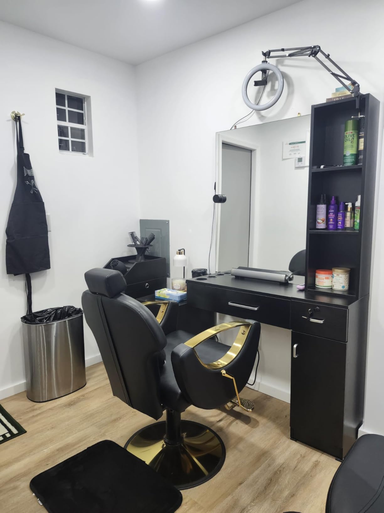 BarberPub Wall Mount Salon Station with 3 Hair Dryer Holders Hair Styling Station with Mirror Beauty Salon Spa Equipment Set 3026 (Black) customer photo 2