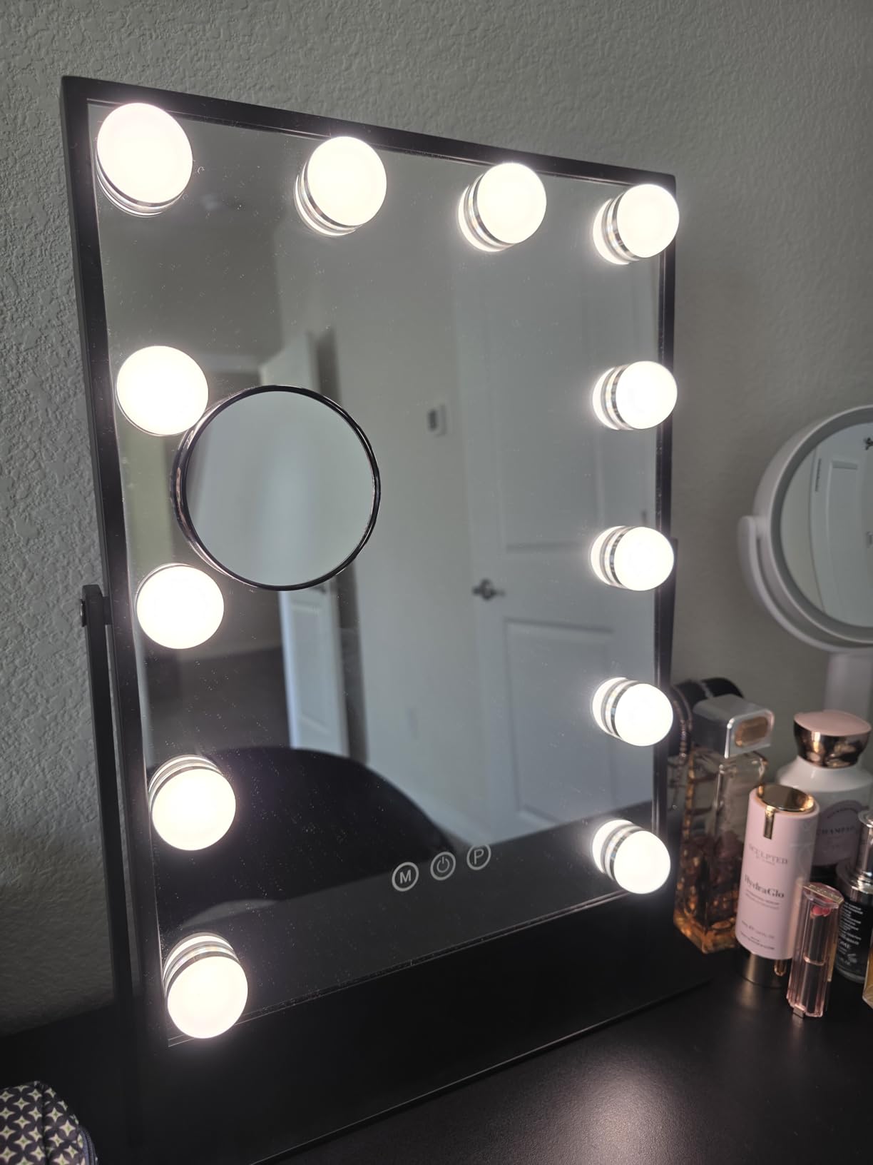 FENCHILIN Lighted Vanity Makeup Mirror with Lights Hollywood Mirror Desk Mirror with Bulbs Light Smart Touch Control 3Colors Dimmable Light Detachable 10X Magnification 360°Rotation customer photo 1