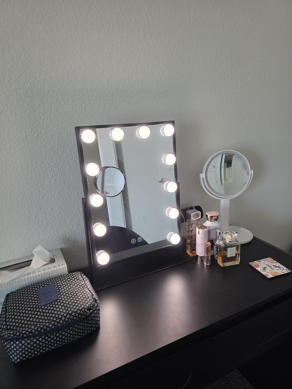 FENCHILIN Lighted Vanity Makeup Mirror with Lights Hollywood Mirror Desk Mirror with Bulbs Light Smart Touch Control 3Colors Dimmable Light Detachable 10X Magnification 360°Rotation customer photo 2
