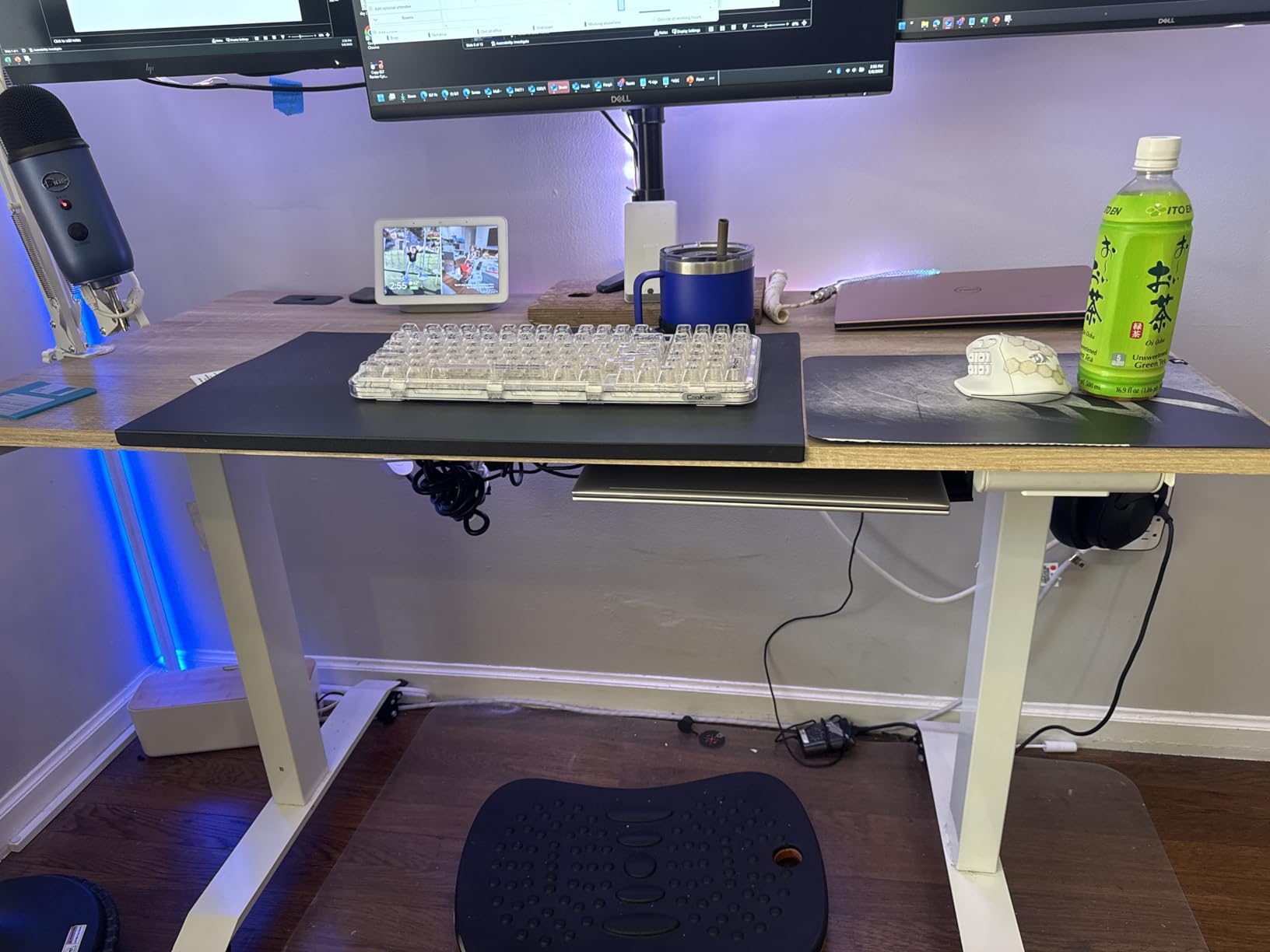 SHW 55 x 28 Inches Electric Height Adjustable Standing Desk with Drawer and Memory Preset, Maple customer photo 2
