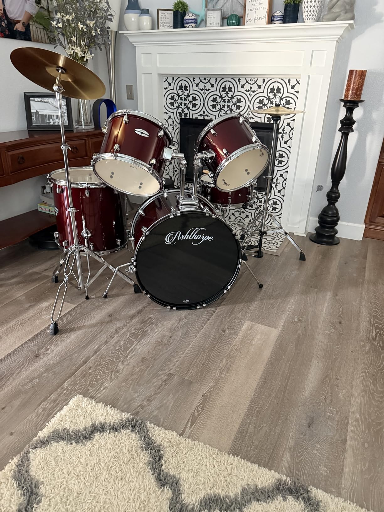 Ashthorpe 5-Piece Full Size Adult Drum Set with Remo Heads & Premium Brass Cymbals - Complete Professional Percussion Kit with Chrome Hardware - Silver customer photo 1