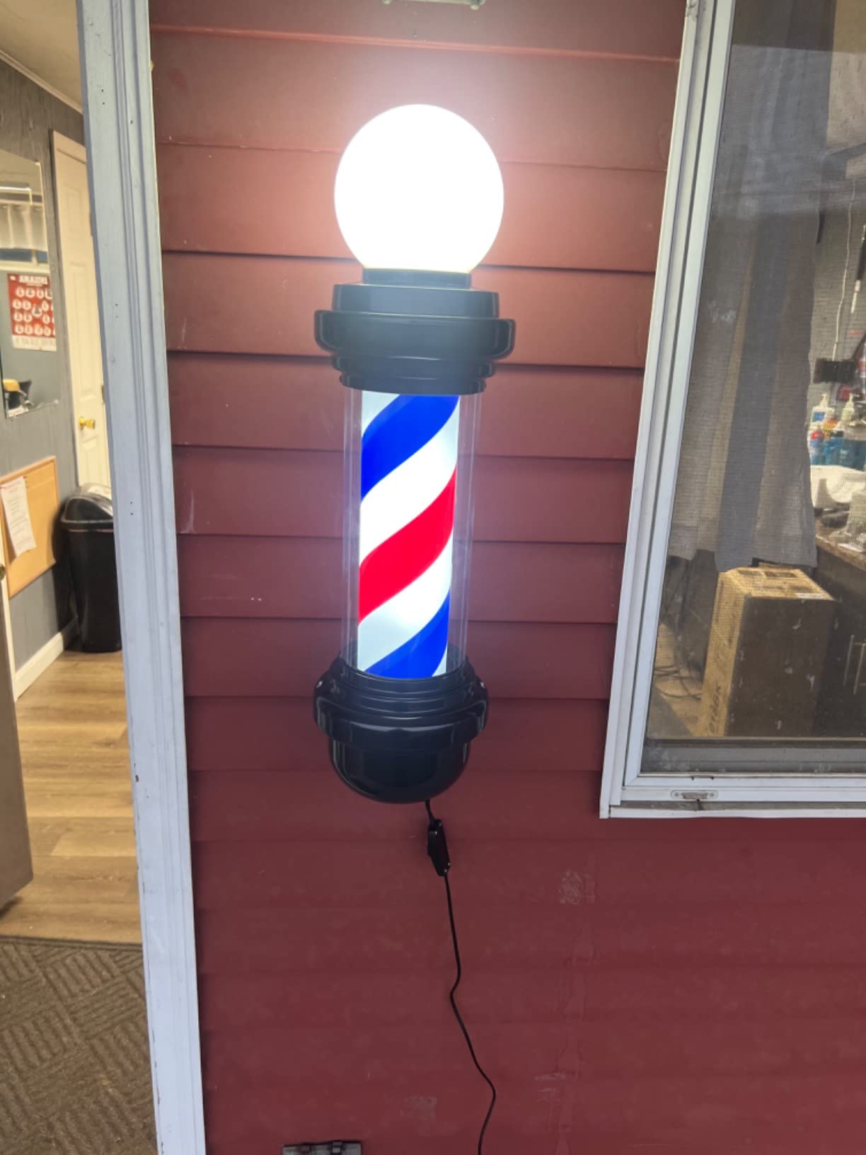 BarberPub Barber Pole Rotating LED Strips Light Metal Hair Salon Sign L018 (Blue & Red & White) customer photo 2