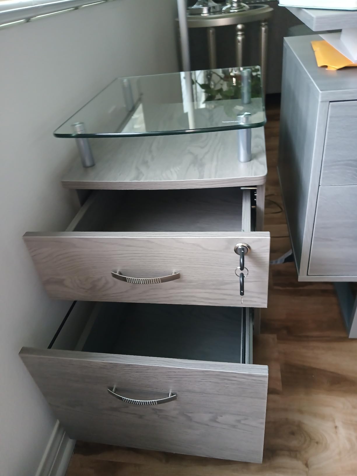 2-Drawer Rolling File Cabinet with Lock and Glass Top, Under Desk File Cabinet with Wheels, Printer Stand, Grey customer photo 1