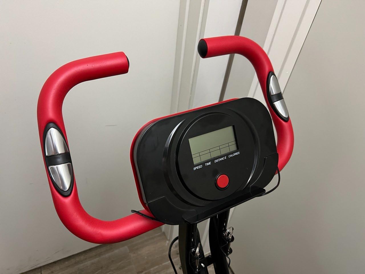 pooboo Folding Exercise Bike, Foldable Upright Stationary Bike, Indoor Cycling Magnetic X-Bike with 8-Level Adjustable Resistance, 6.6 LBS Flywheel, 300LB Capacity, Back Support Cushion for Home Gym customer photo 2