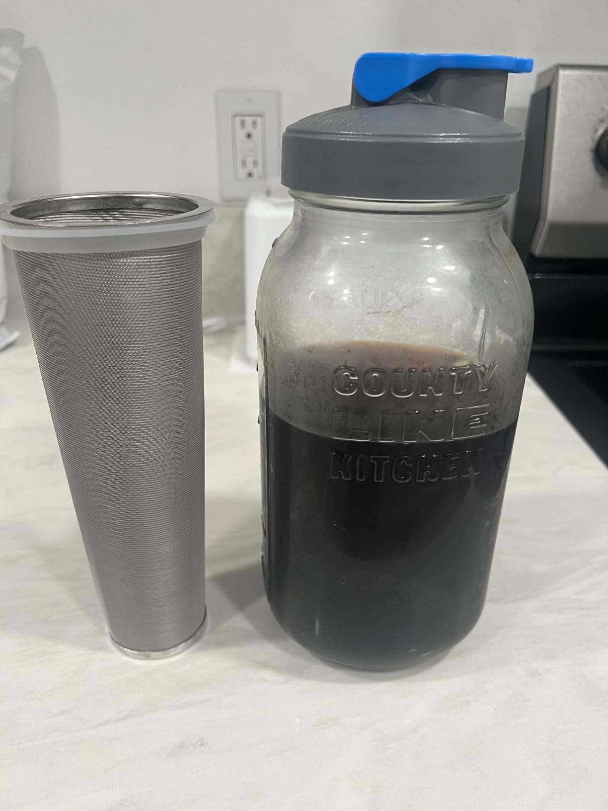County Line Kitchen 64 oz Glass Cold Brew Coffee Maker with Leak-Proof Lid, Wide Mouth Mason Jar - Iced Coffee and Tea Pitcher - Gray customer photo 1
