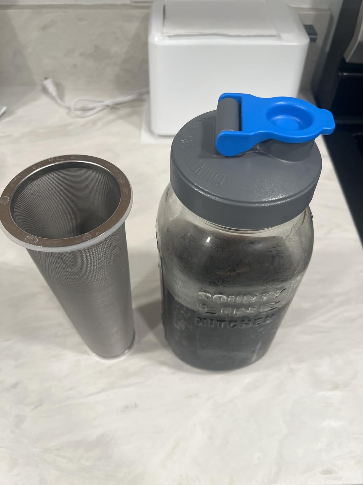 County Line Kitchen 64 oz Glass Cold Brew Coffee Maker with Leak-Proof Lid, Wide Mouth Mason Jar - Iced Coffee and Tea Pitcher - Gray customer photo 2