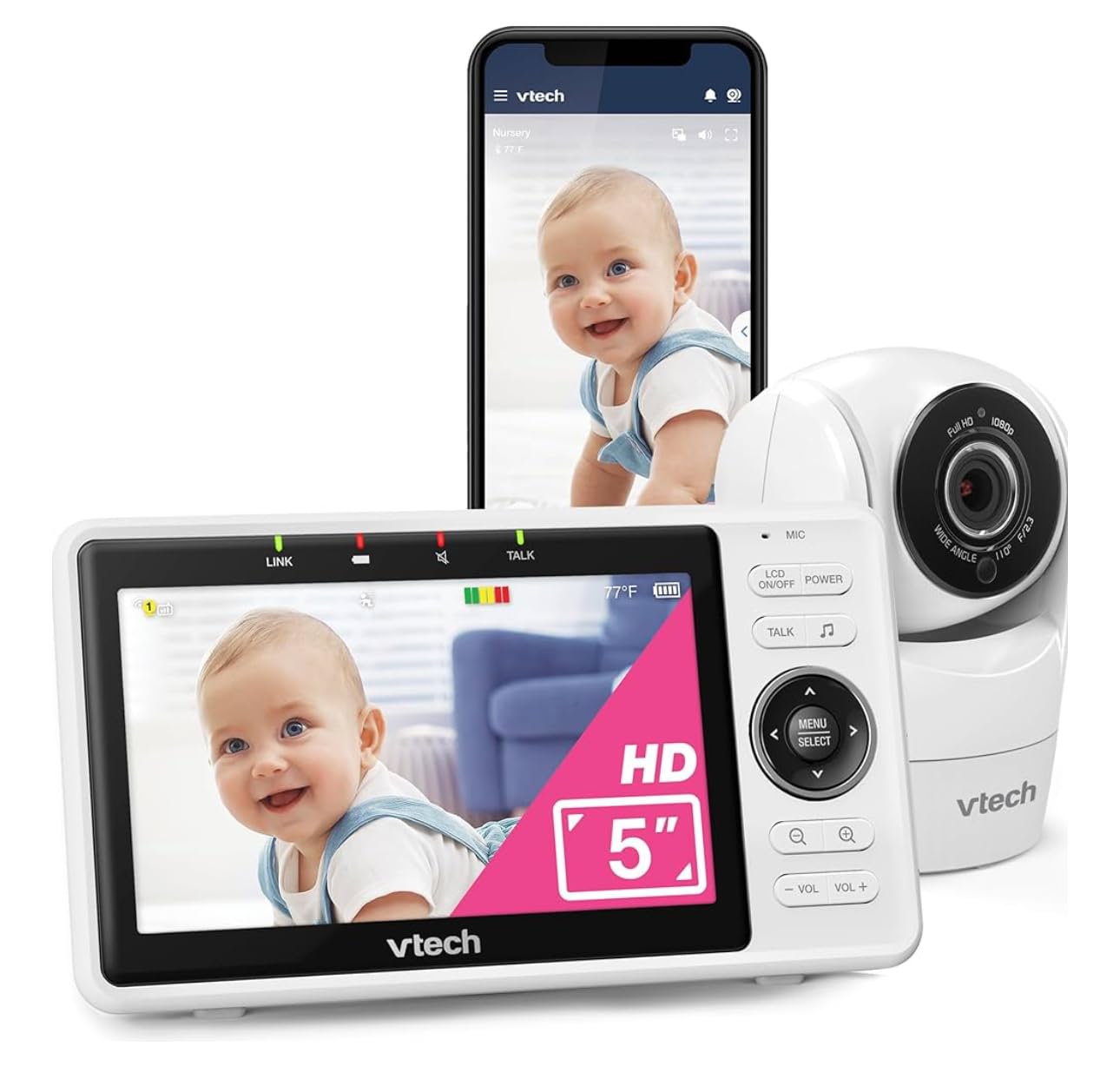 VTech VM901 Smart WiFi Baby Monitor with 1080p FHD Camera and 5