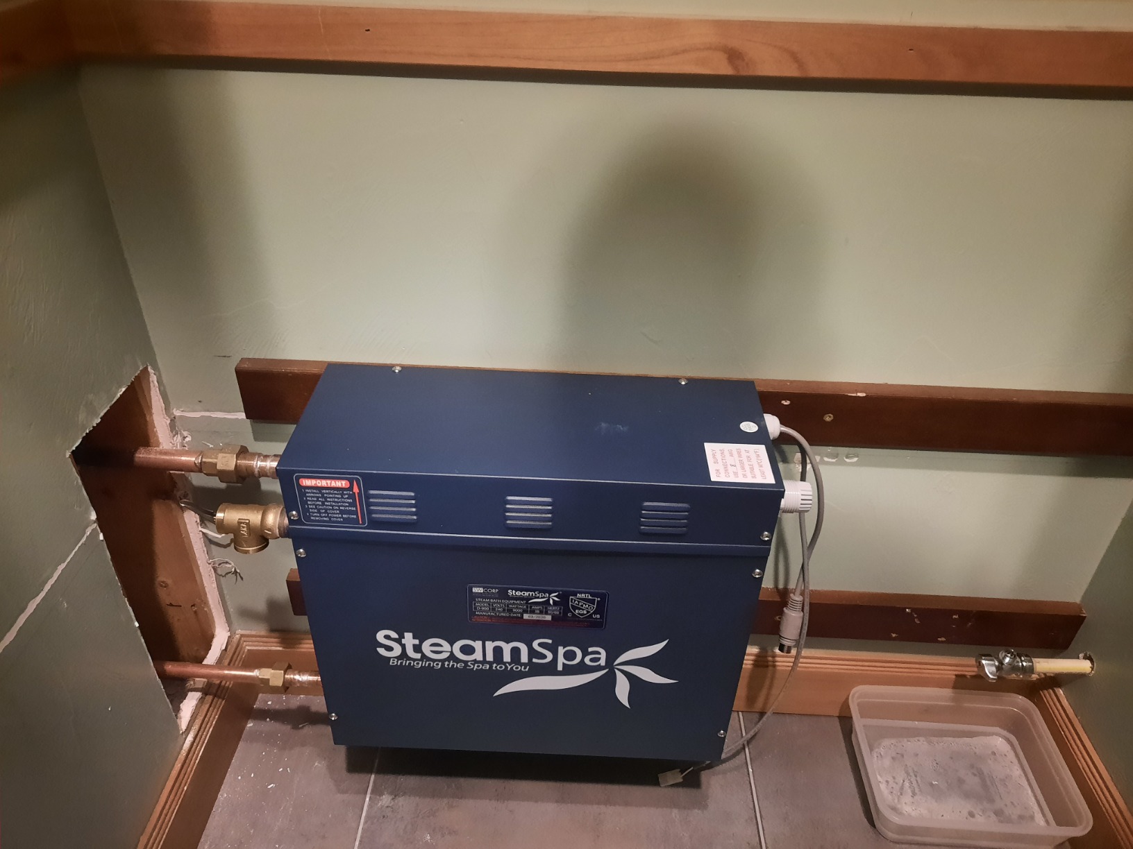SteamSpa 9kW Steam Sauna Generator Executive Bundle 240V Steam Generator with Touch Pad, Steamheads, Pressure Relief Valve, Built-in Auto Drain, LED Light, Filter and Quick Install Kit EXT900CH-A customer photo 1