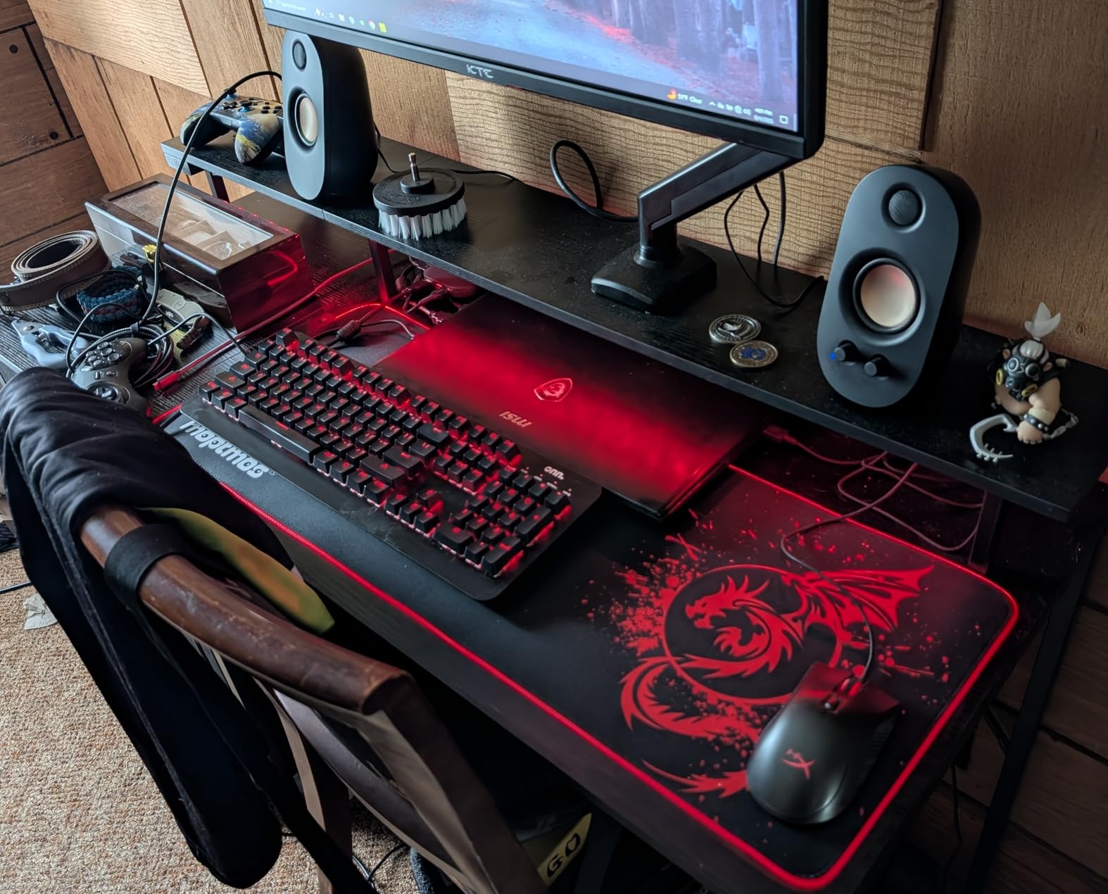 RGB Gaming Mouse Pad Anime Dragon Mousepad Mat LED with 15 Lighting Modes for Computer 31.5 X 12 Inch (Red) customer photo 2