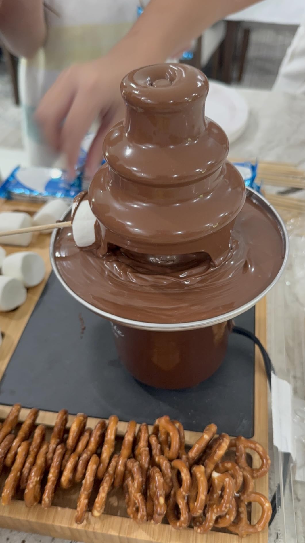Nostalgia 3 Tier Electric Chocolate Fondue Fountain Machine for Parties - Melts Cheese, Queso, Candy, and Liqueur - Dip Strawberries, Apple Wedges, Vegetables, and More - 8-Ounce - Brown customer photo 1