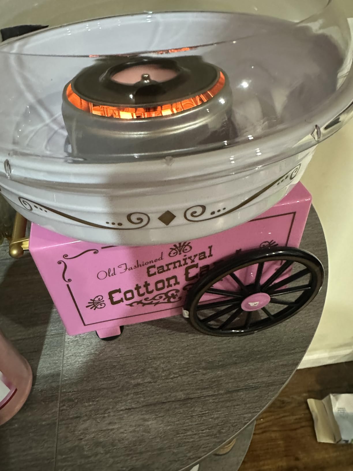 Nostalgia Vintage Cotton Candy Machine - Countertop Cotton Candy Maker With 2 Reusable Cones & 1 Sugar Scoop - Use Hard Candy or Sugar to Create Fluffy, Delicious Treats in Minutes - Pink customer photo 1